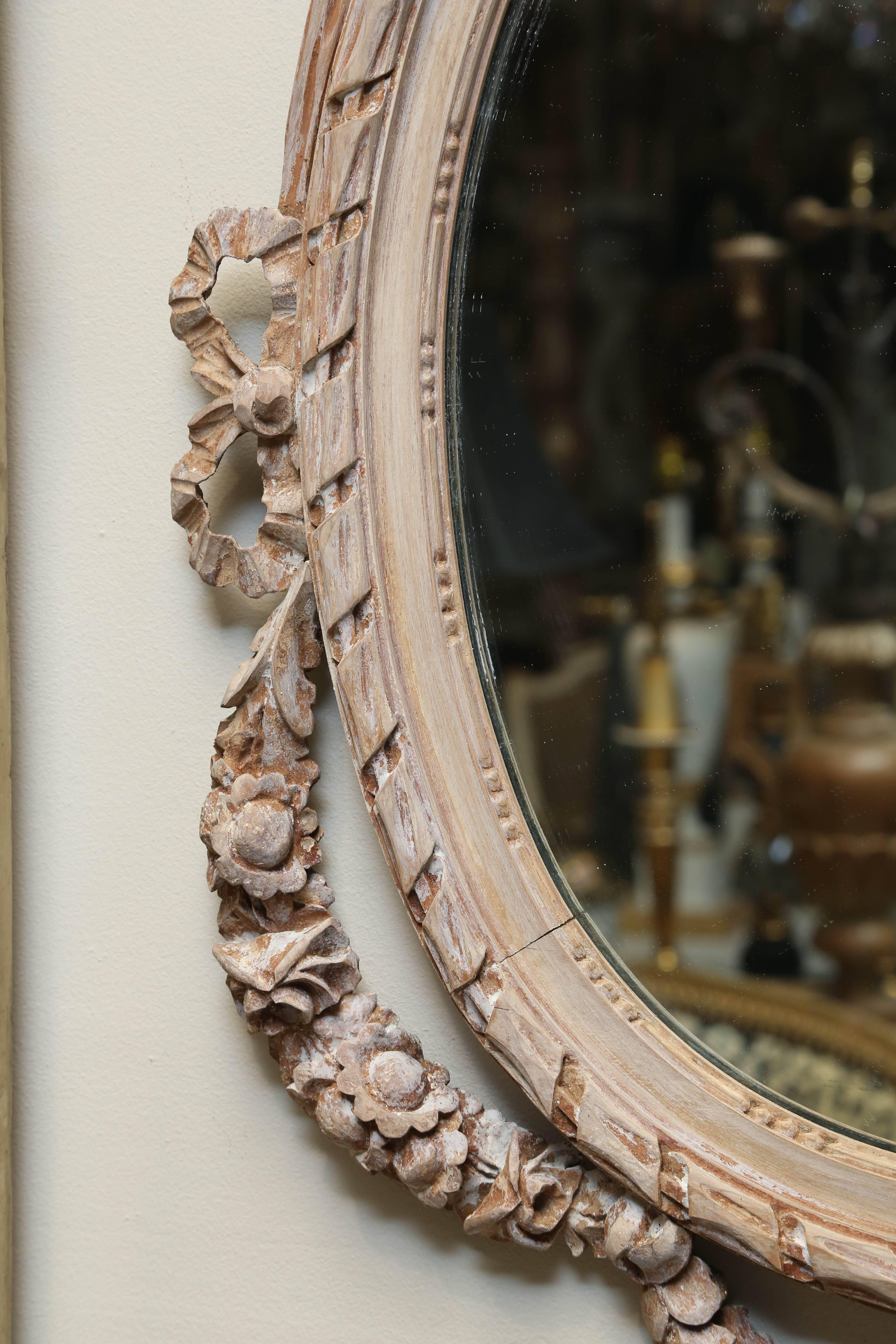 French Hand-Carved Louis XV Oval Mirror