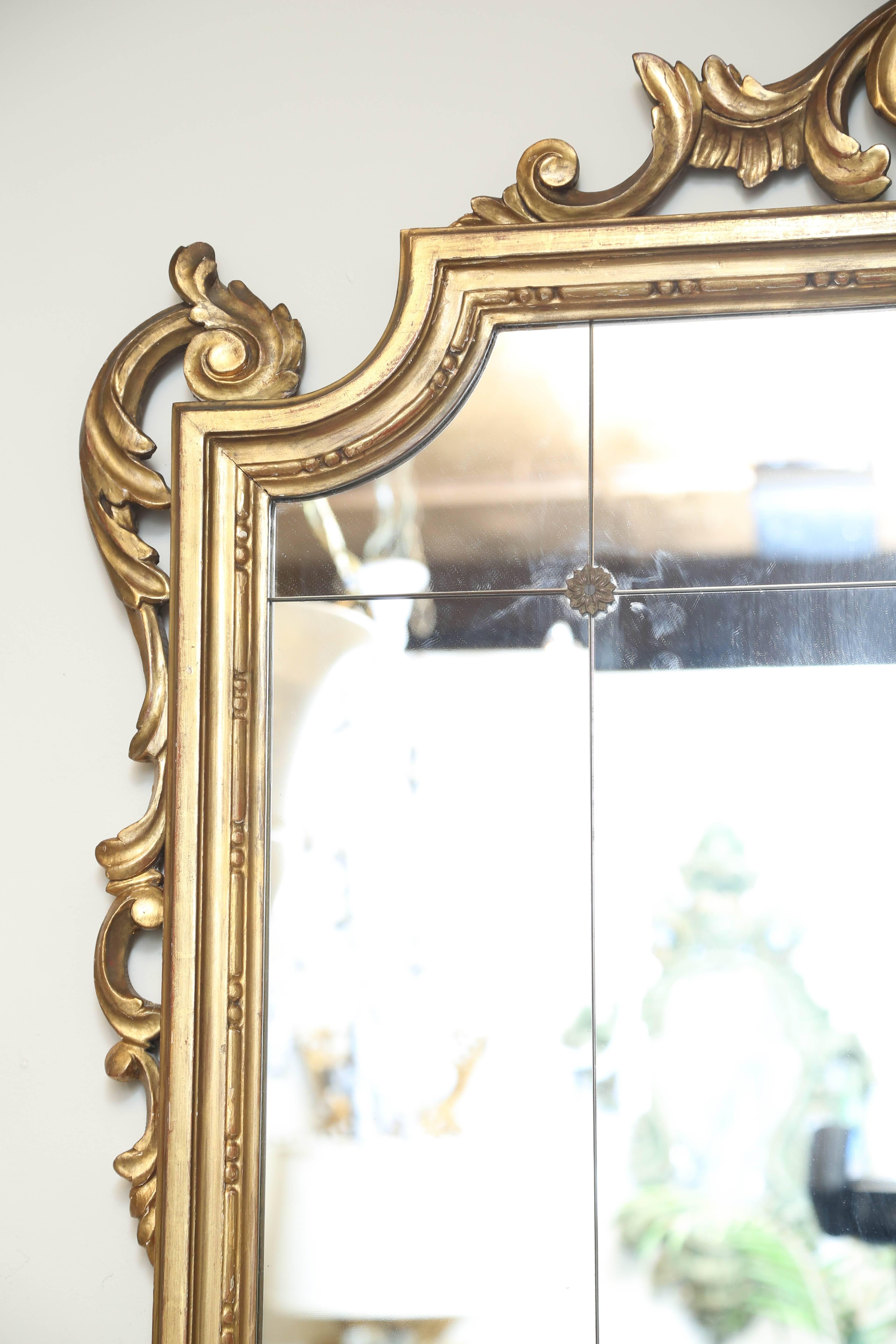 Louis XVI Giltwood Italian Mirror Scrolling Pediment