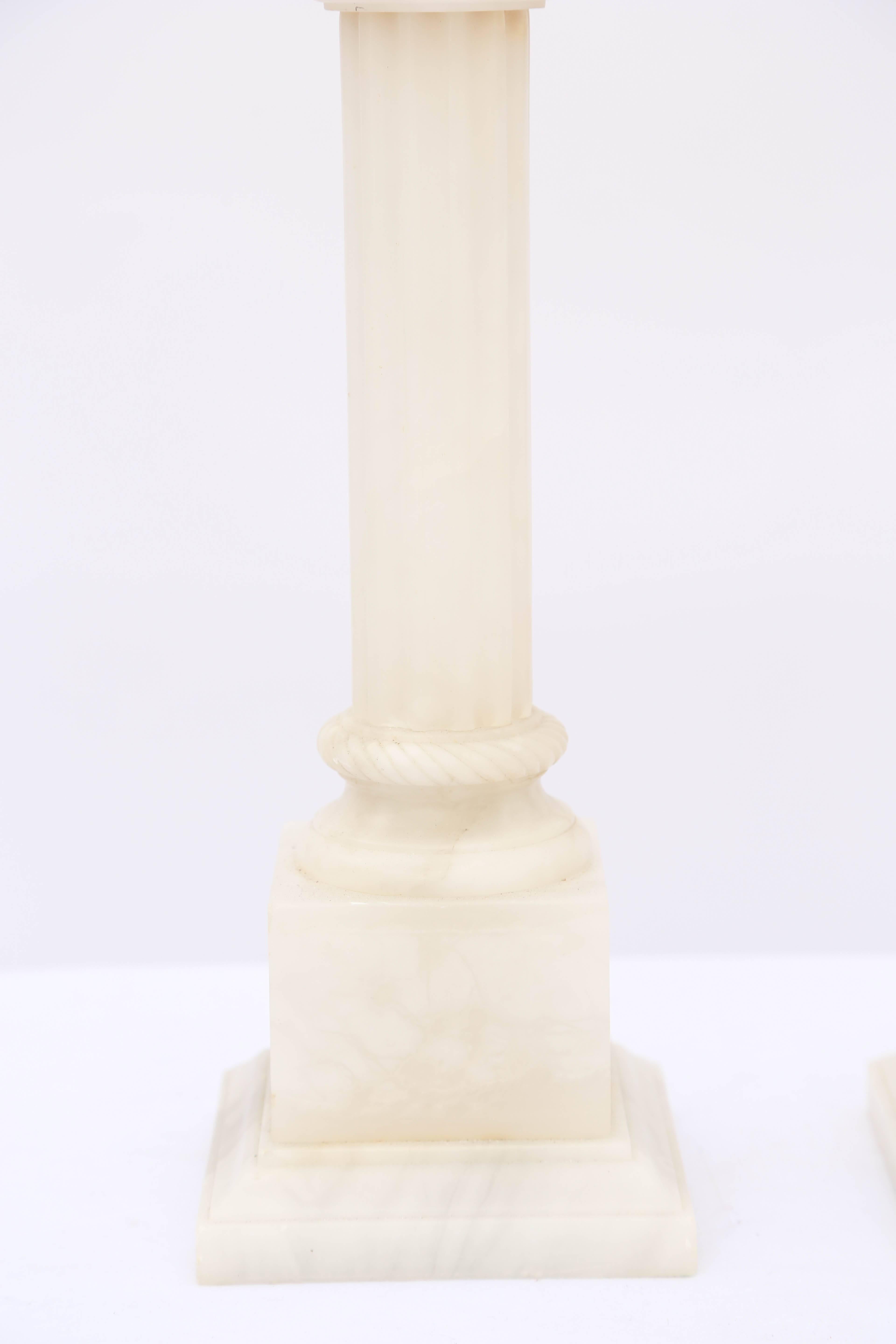 Neoclassical Pair of Alabaster Columnar Lamps