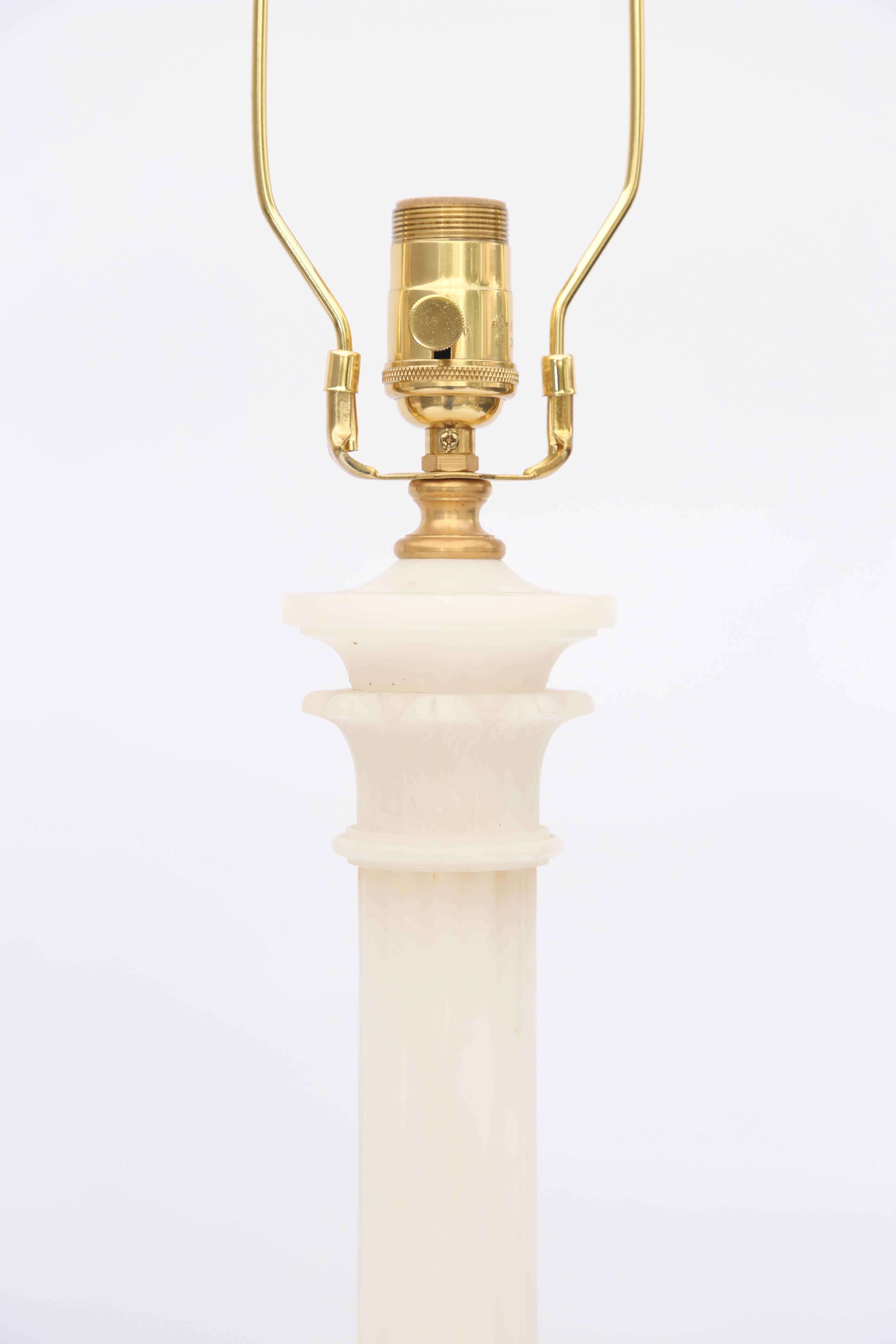 Italian Pair of Alabaster Columnar Lamps