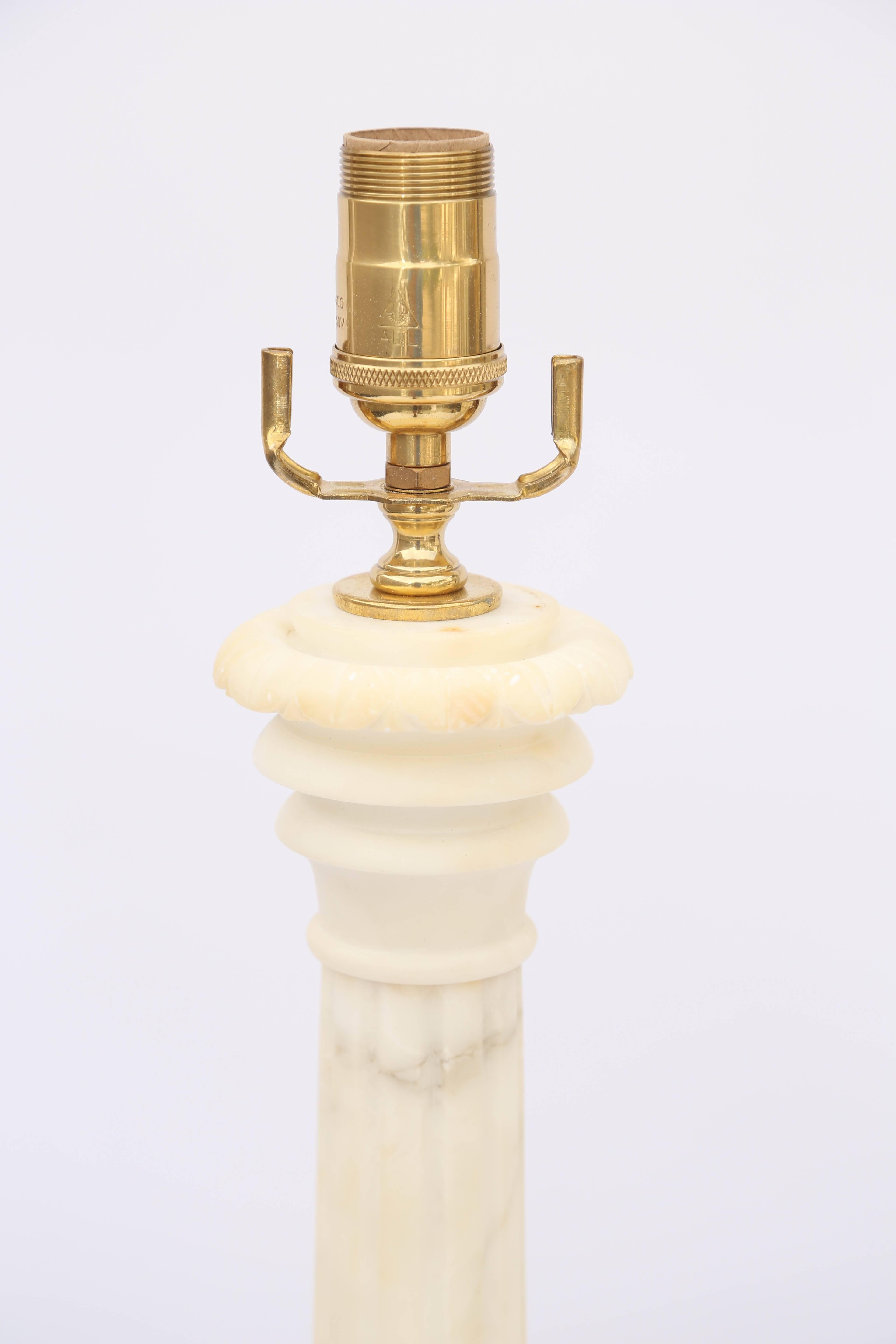 Neoclassical Pair of Columnar Alabaster Lamps