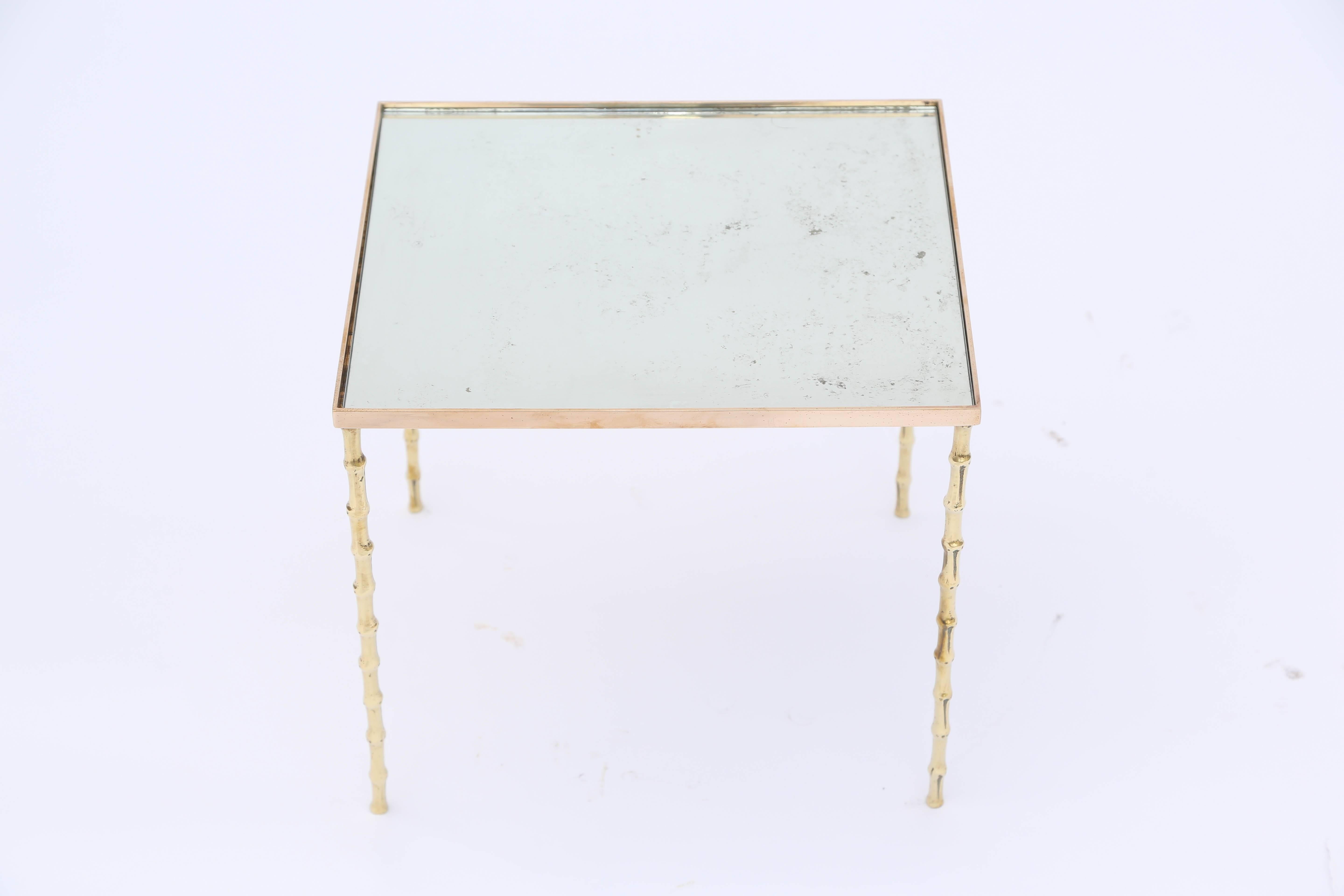 European Bagues Style Accent Table of Brass with Mirrored Top For Sale