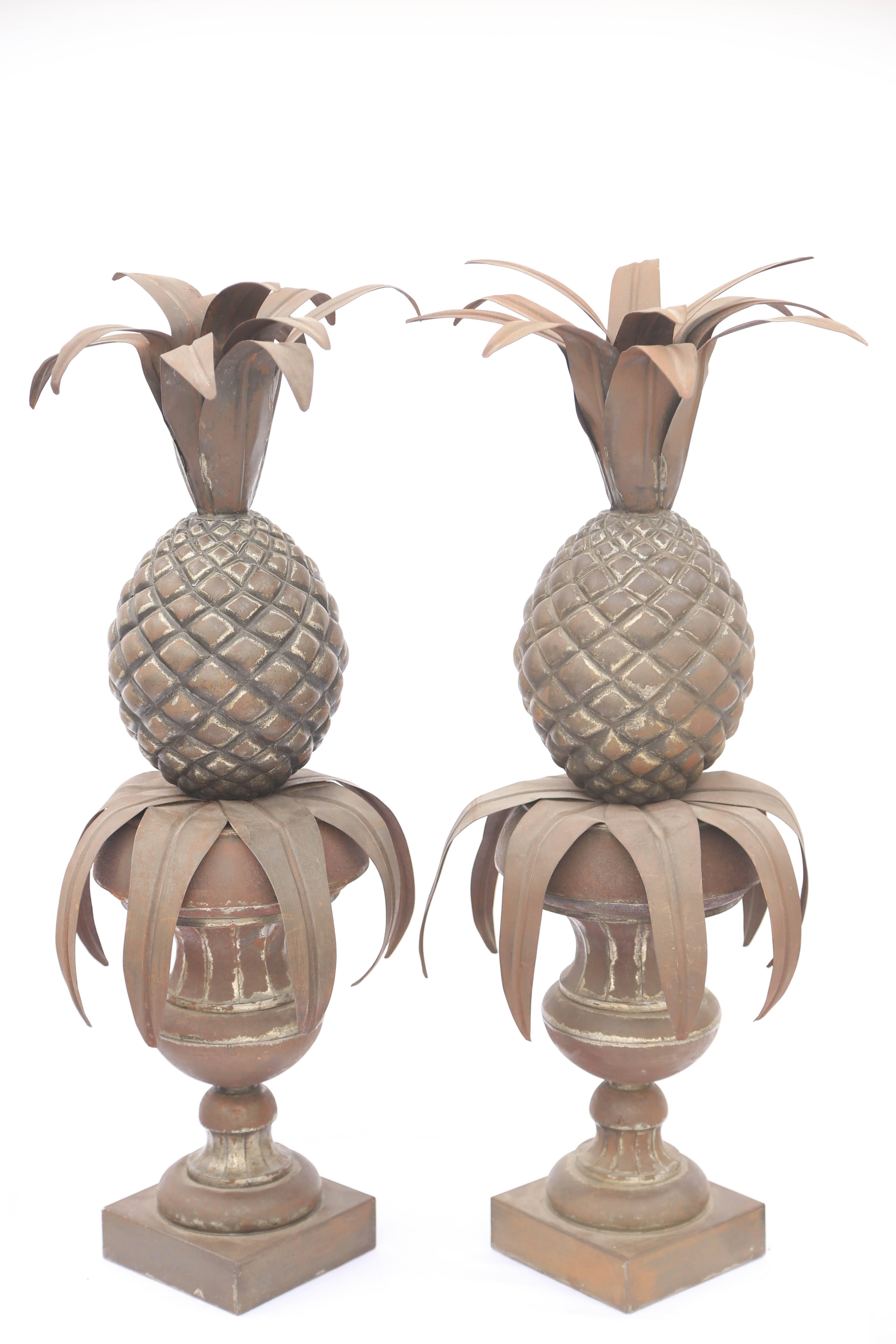 Pair of Tole Pineapples in Urns For Sale 3