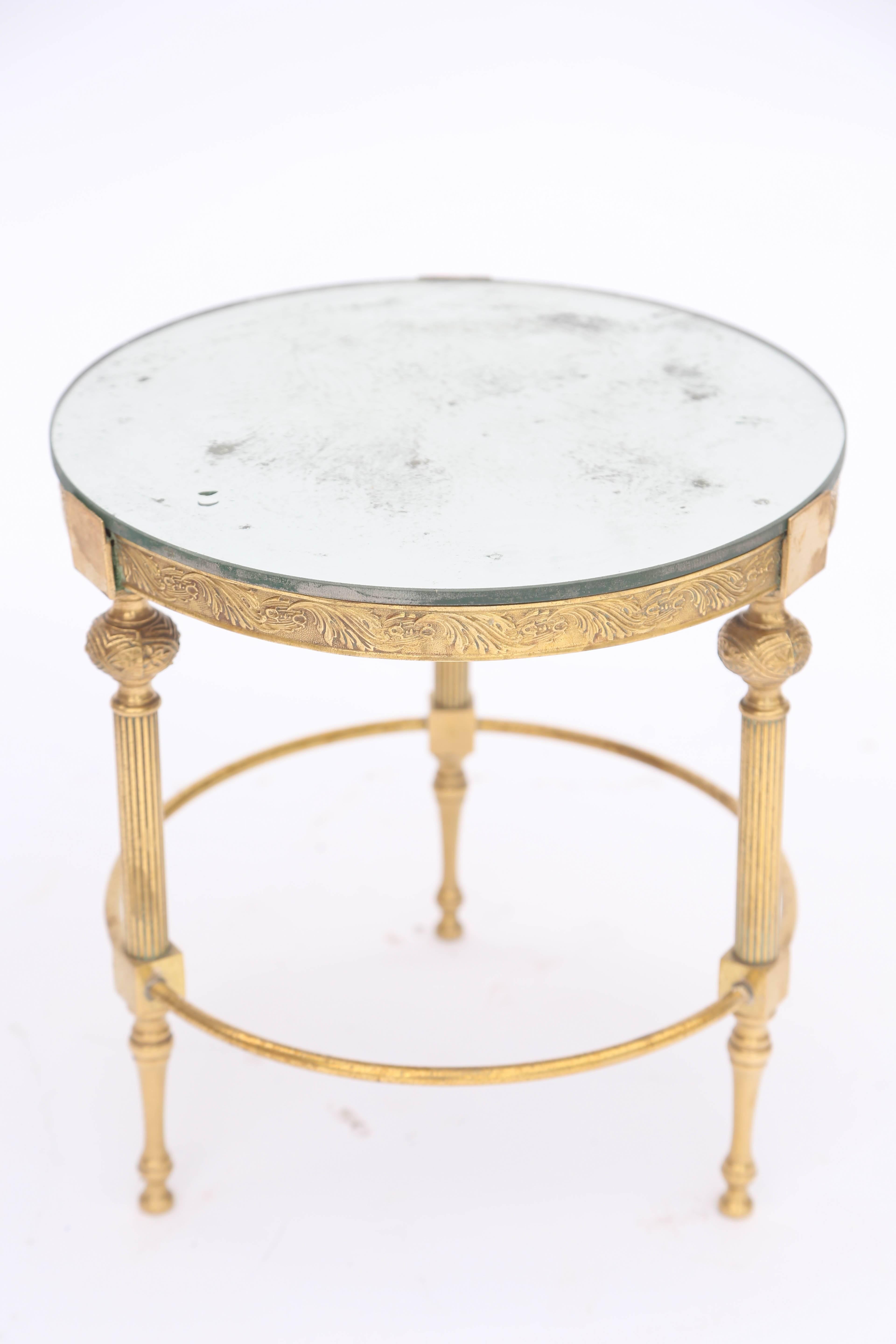 Gilt Set of Three Round Nesting Tables with Mirrored Tops
