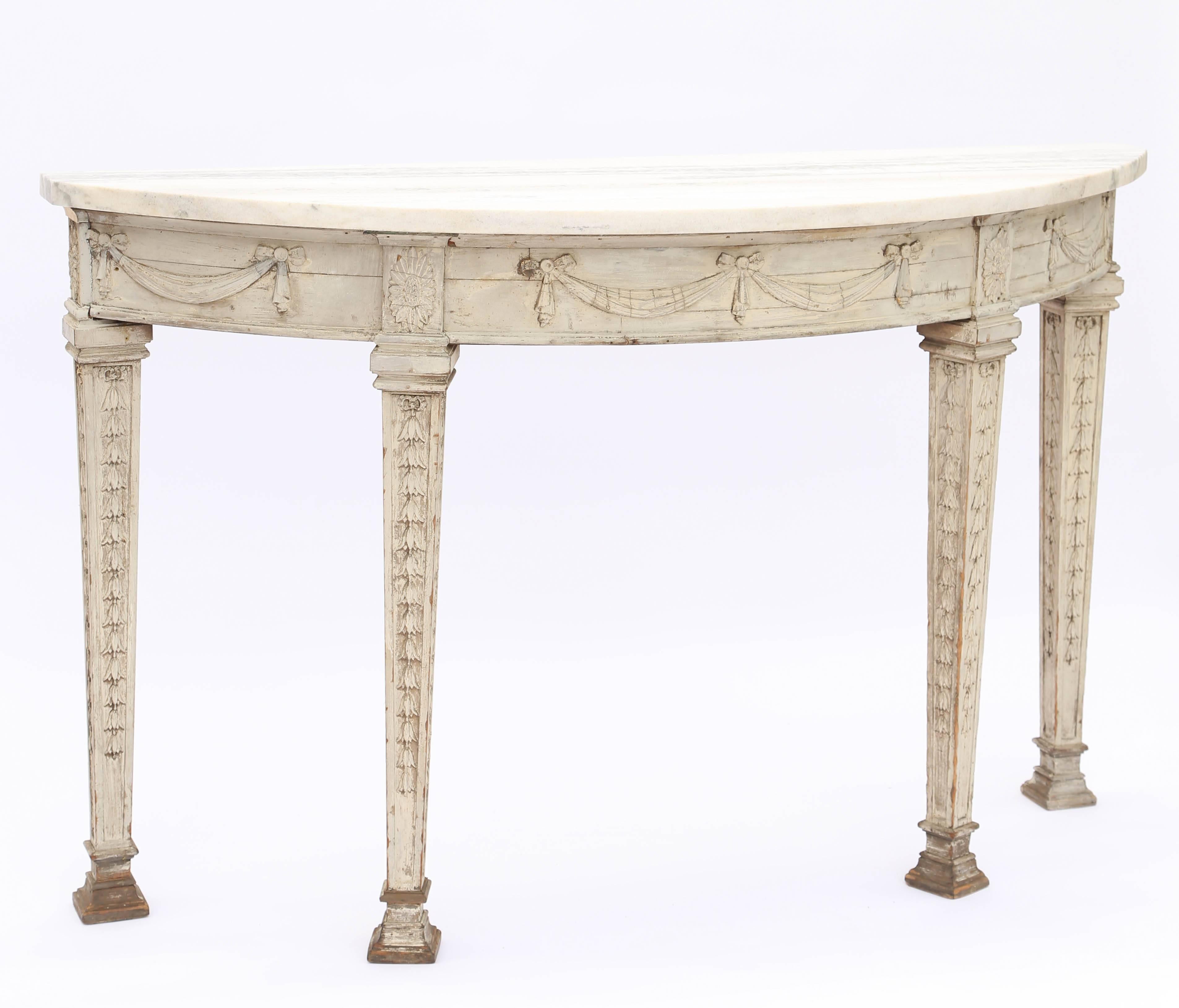 Italian Painted 19th Century Demilune with Carrara Marble Top 1