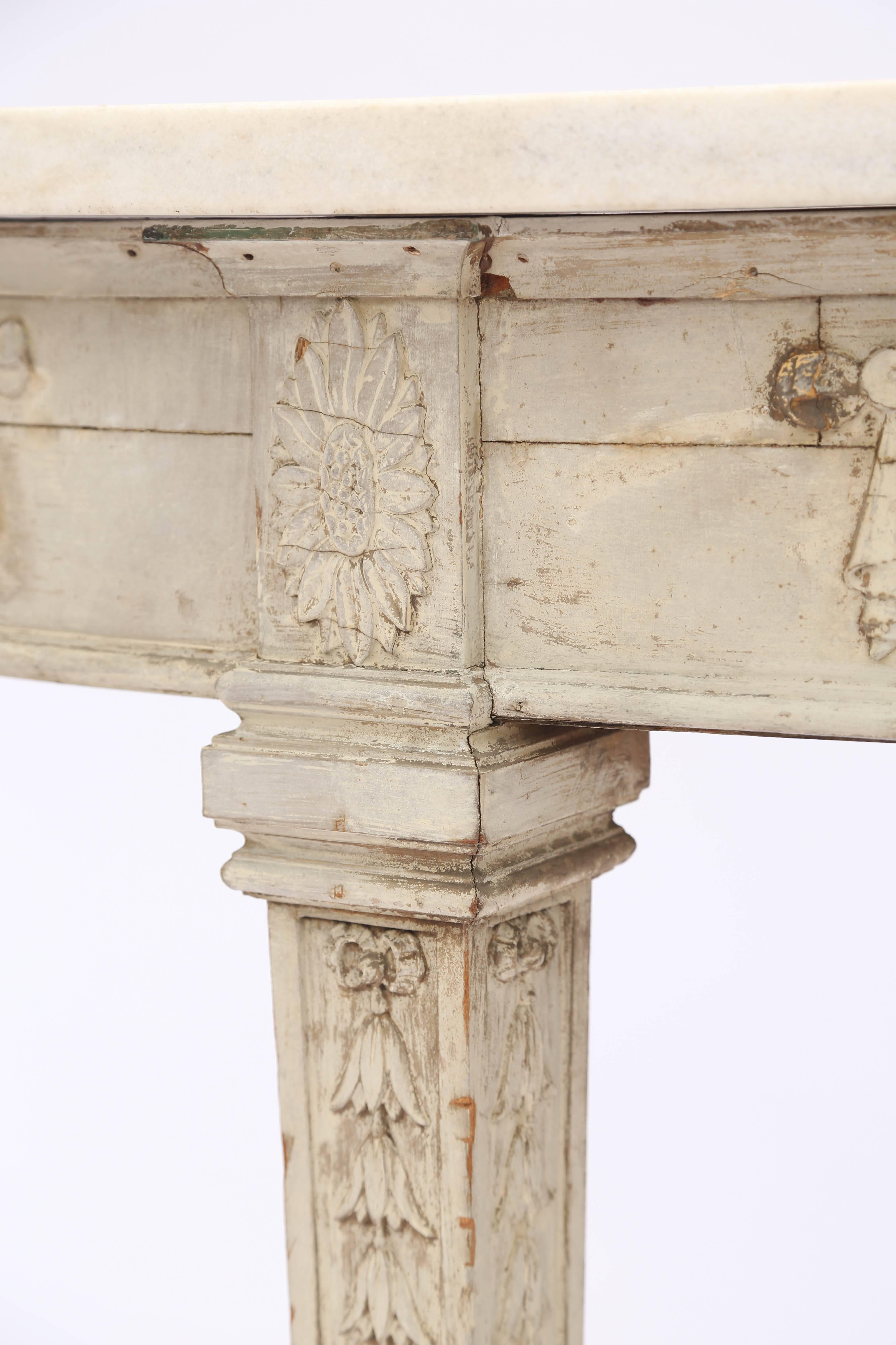 Italian Painted 19th Century Demilune with Carrara Marble Top 3