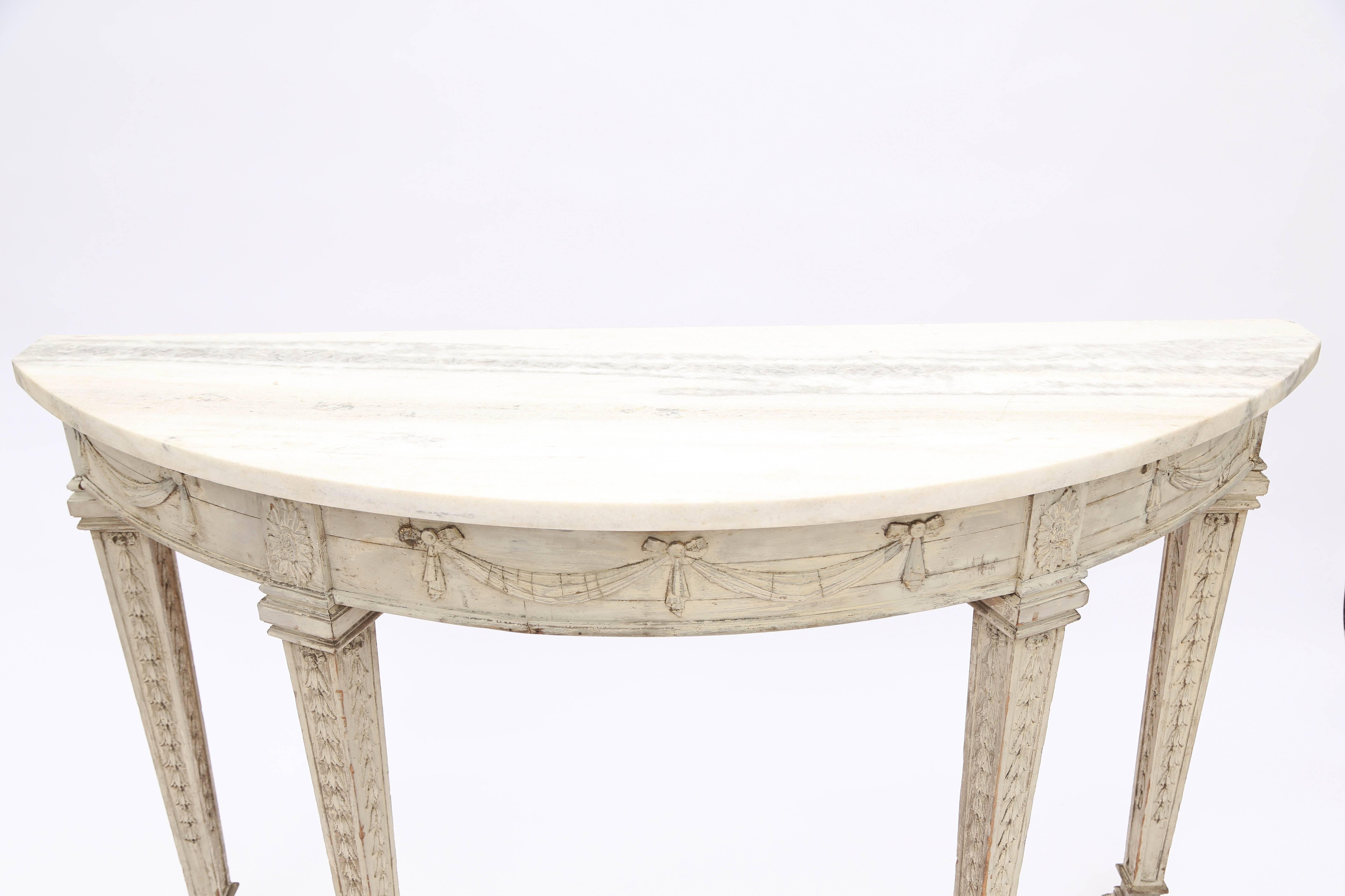 Italian Painted 19th Century Demilune with Carrara Marble Top 6
