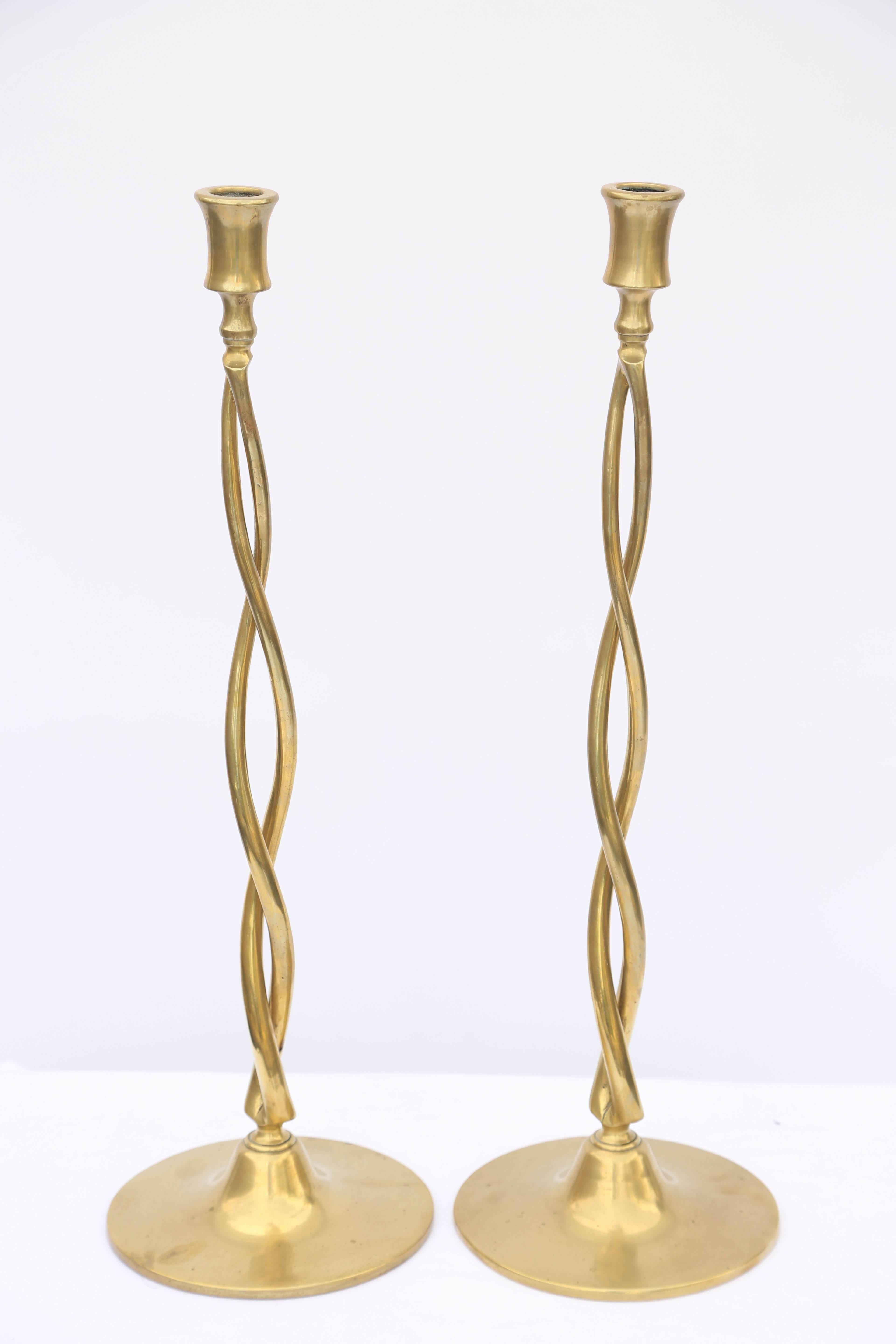 Pair of 19th Century Braided Brass Candlesticks 1