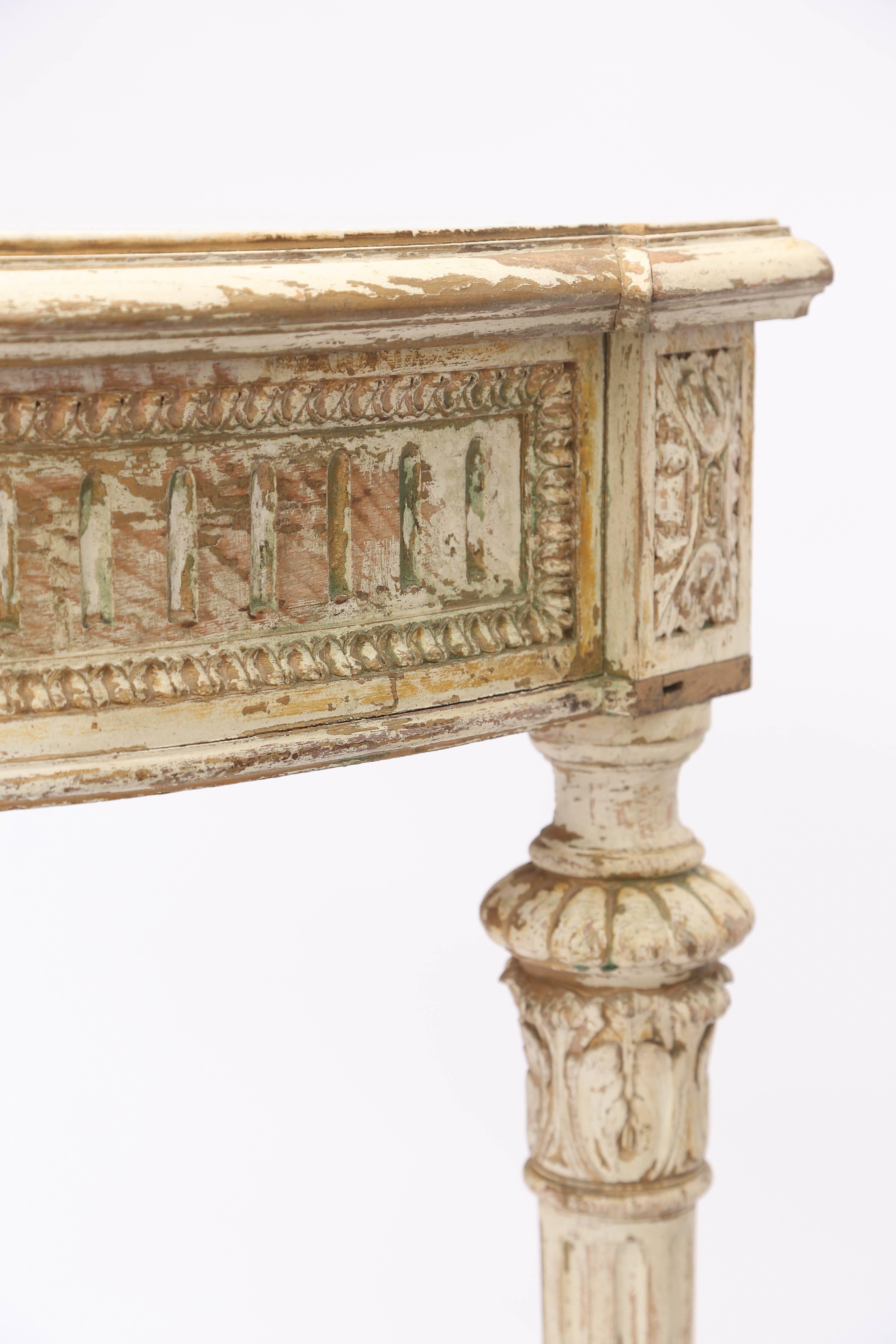 French 19th Century Louis XVI Demilune Console Table with White Marble Top