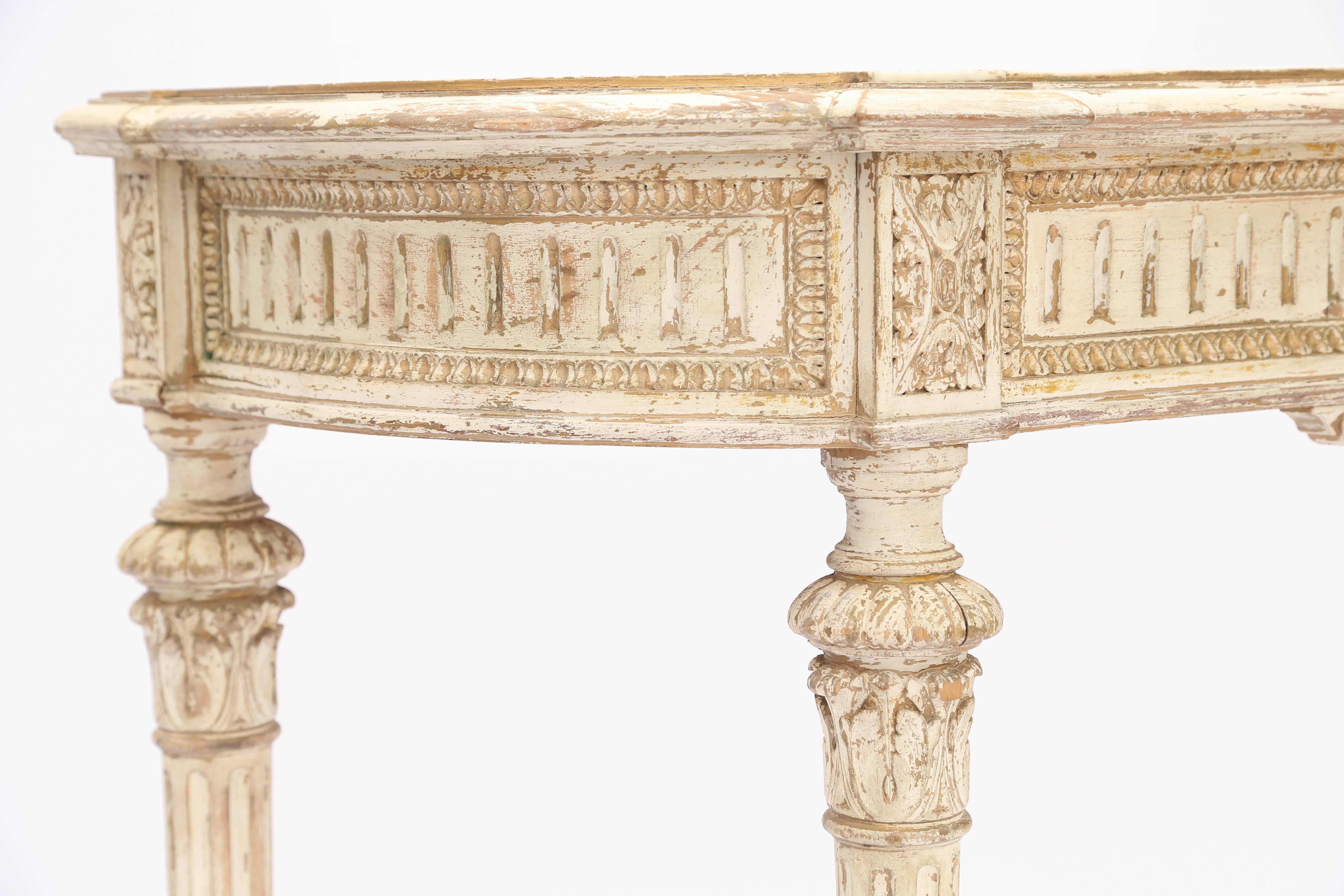 19th Century Louis XVI Demilune Console Table with White Marble Top 3