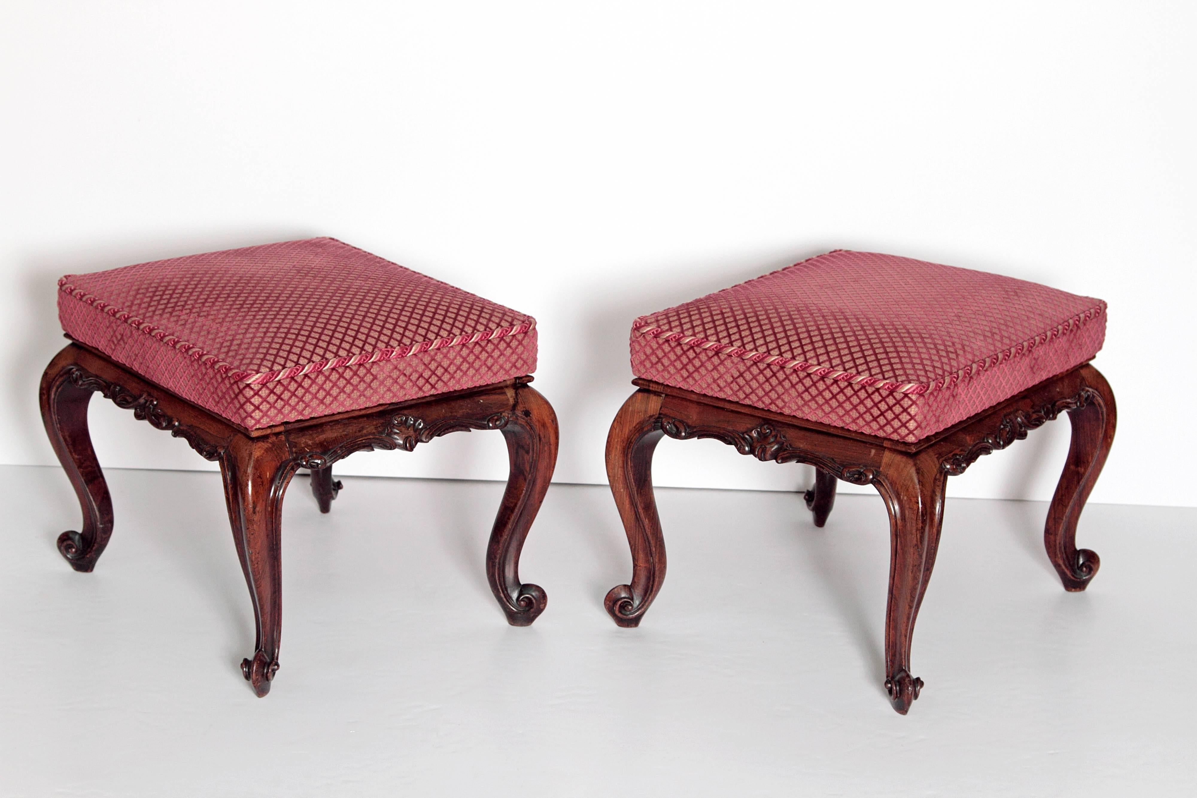 Early Victorian Pair of Mid-Victorian Rosewood Stools