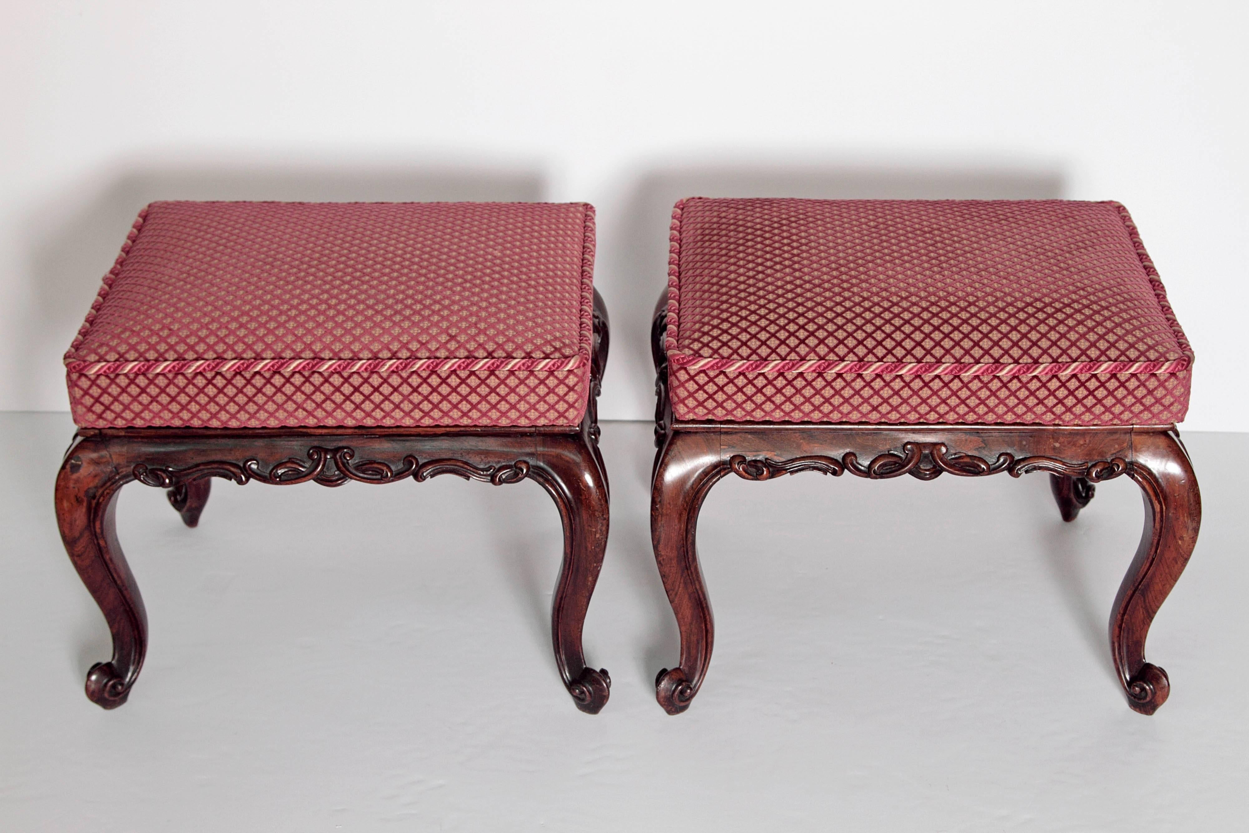 19th Century Pair of Mid-Victorian Rosewood Stools