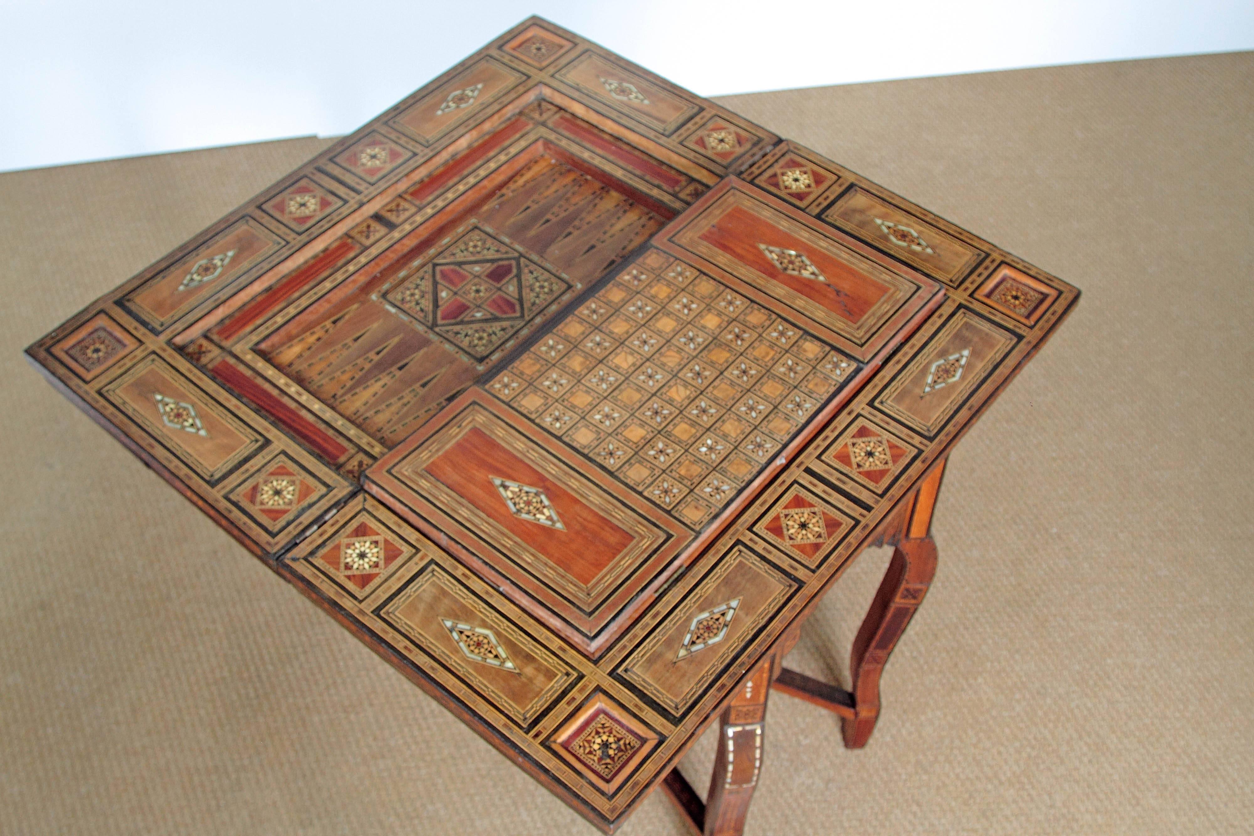 Ebony Antique Syrian Folding Games Table