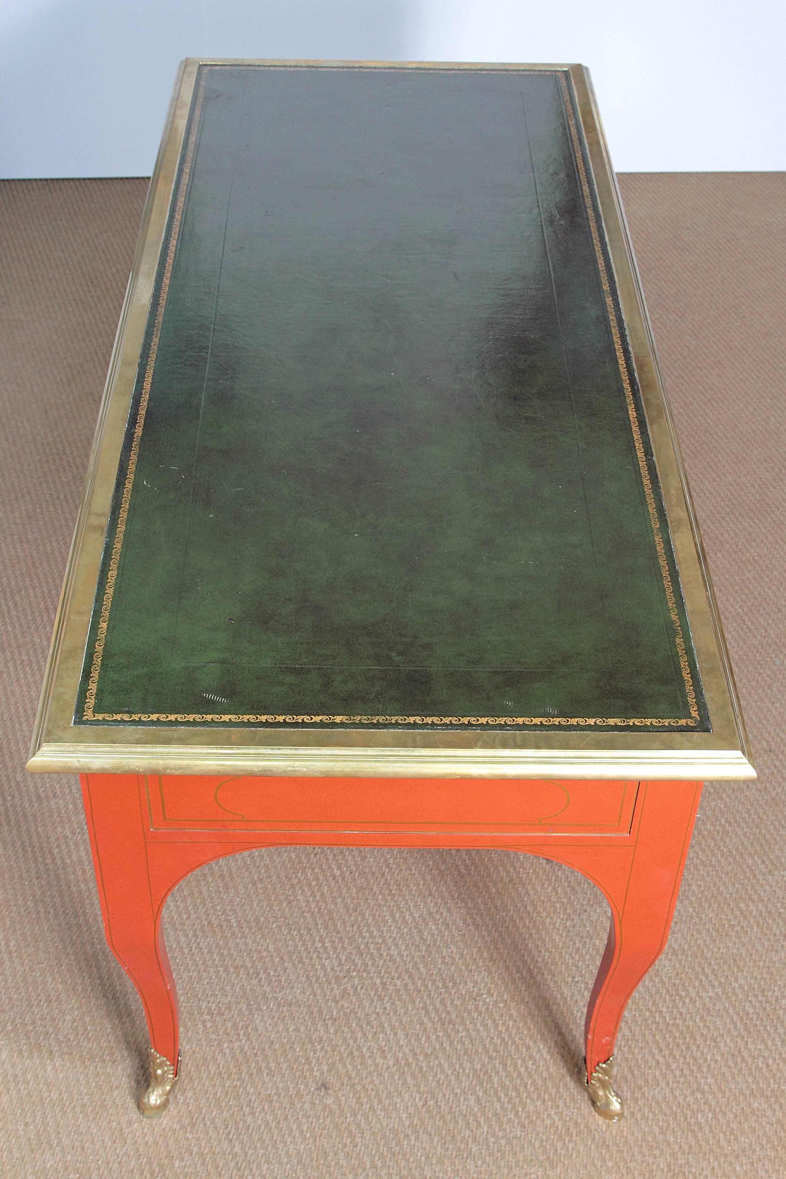 American Louis XV Style Orange Lacquer Bureau Plat / Baker Furniture Collector's Edition