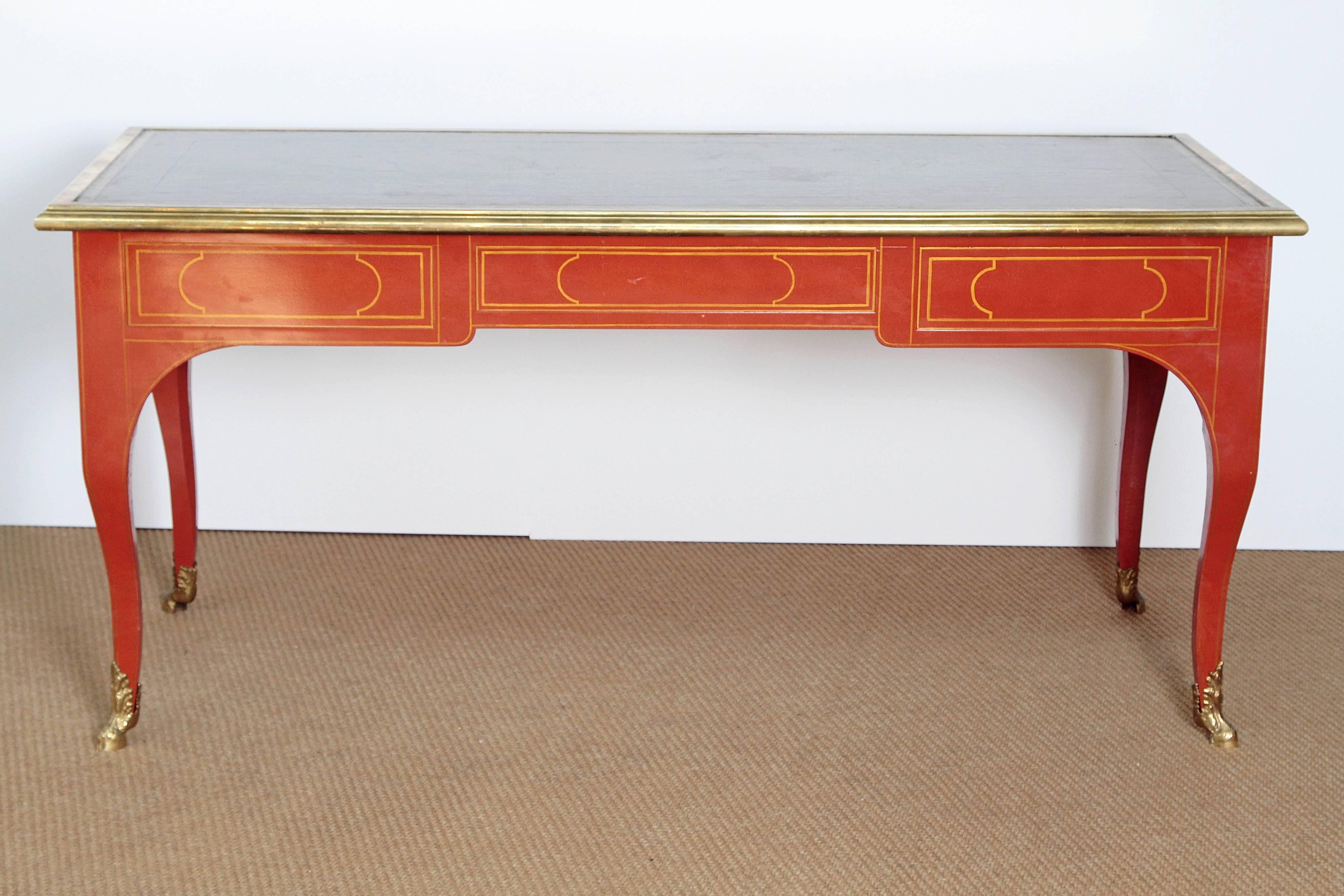 Painted Louis XV Style Orange Lacquer Bureau Plat / Baker Furniture Collector's Edition