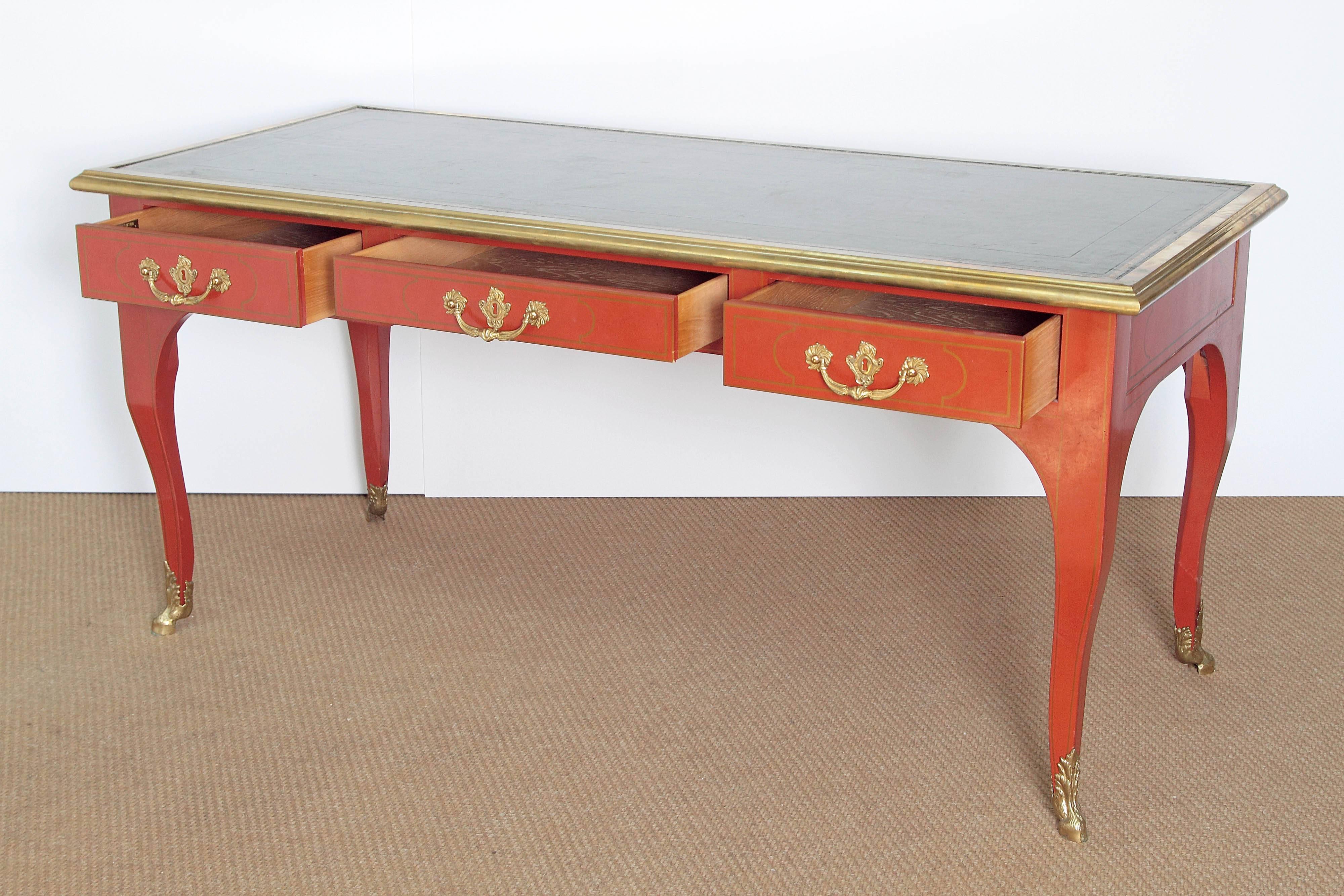 Louis XV Style Orange Lacquer Bureau Plat / Baker Furniture Collector's Edition In Excellent Condition In Dallas, TX
