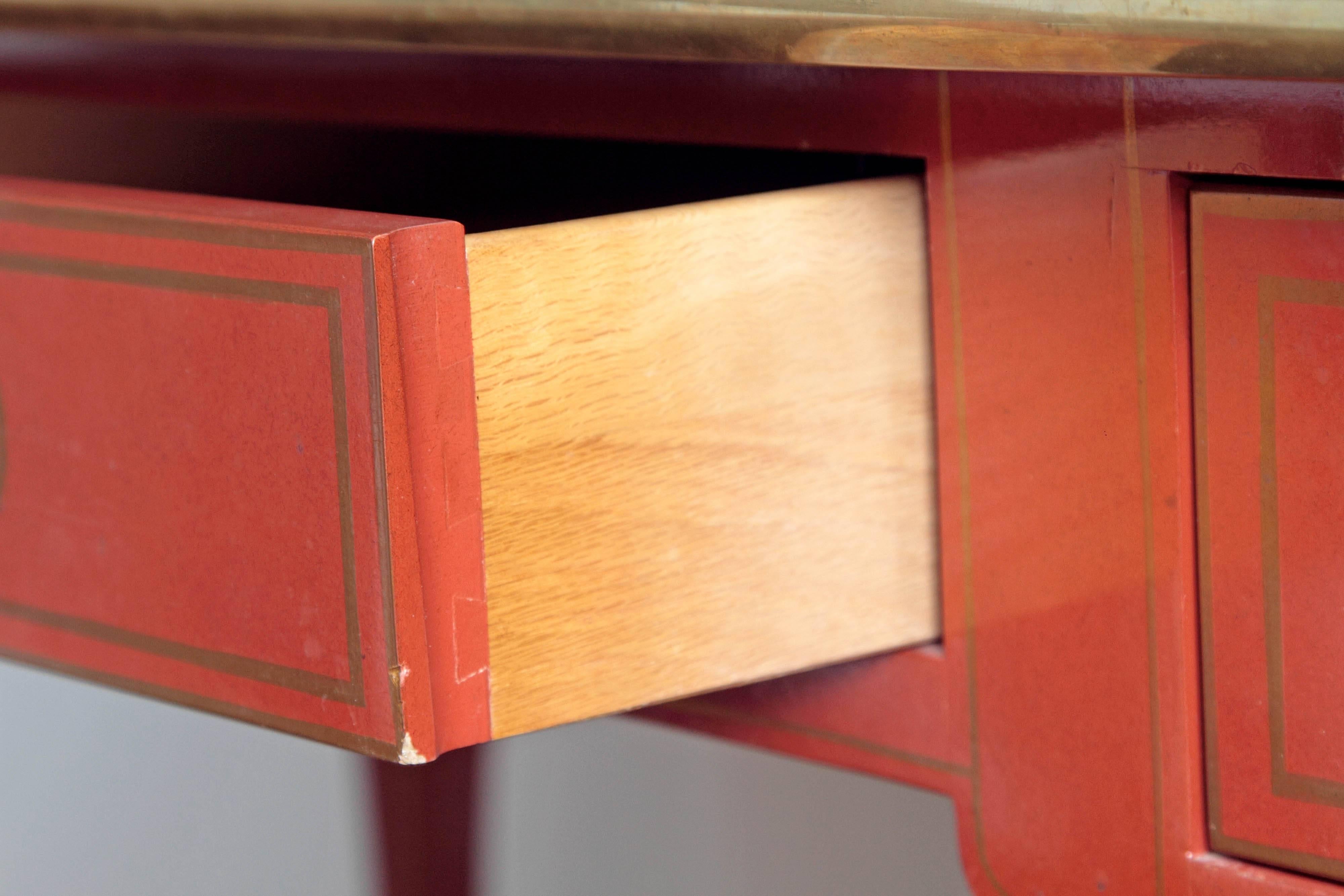 Bronze Louis XV Style Orange Lacquer Bureau Plat / Baker Furniture Collector's Edition