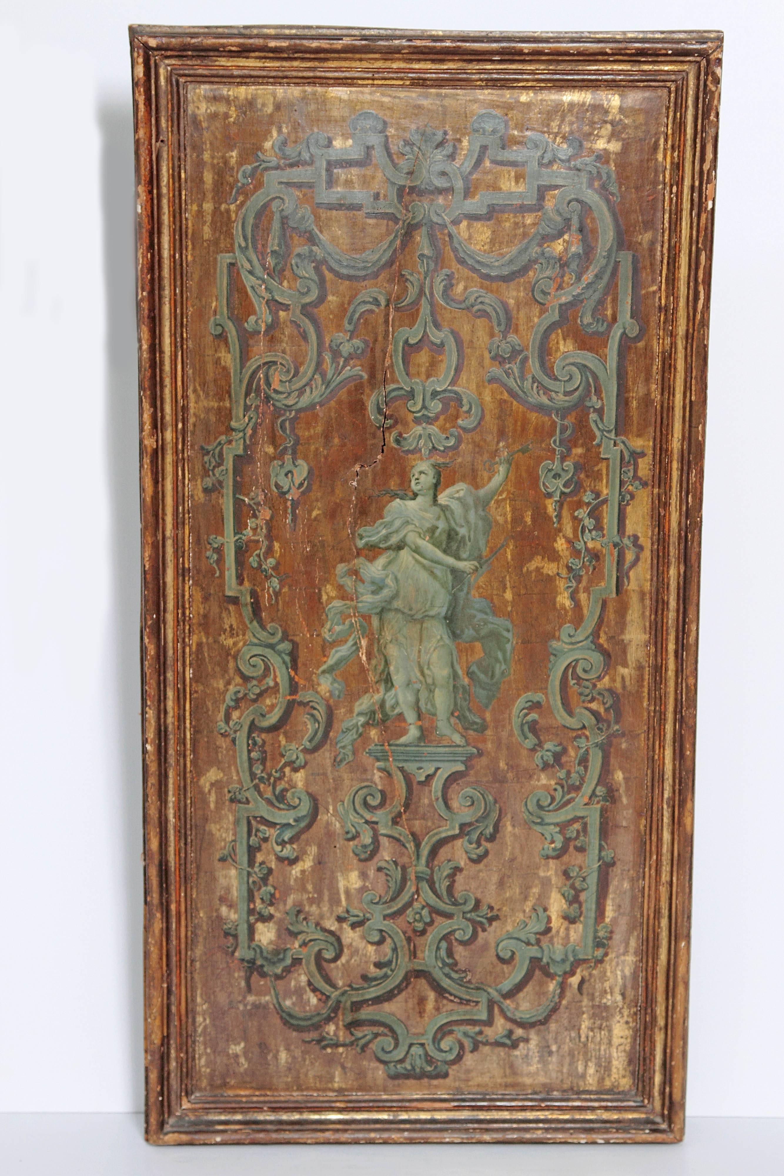 18th Century Italian Neoclassical Paint and Parcel Gilt Panels / Roman Goddesses / Muses For Sale