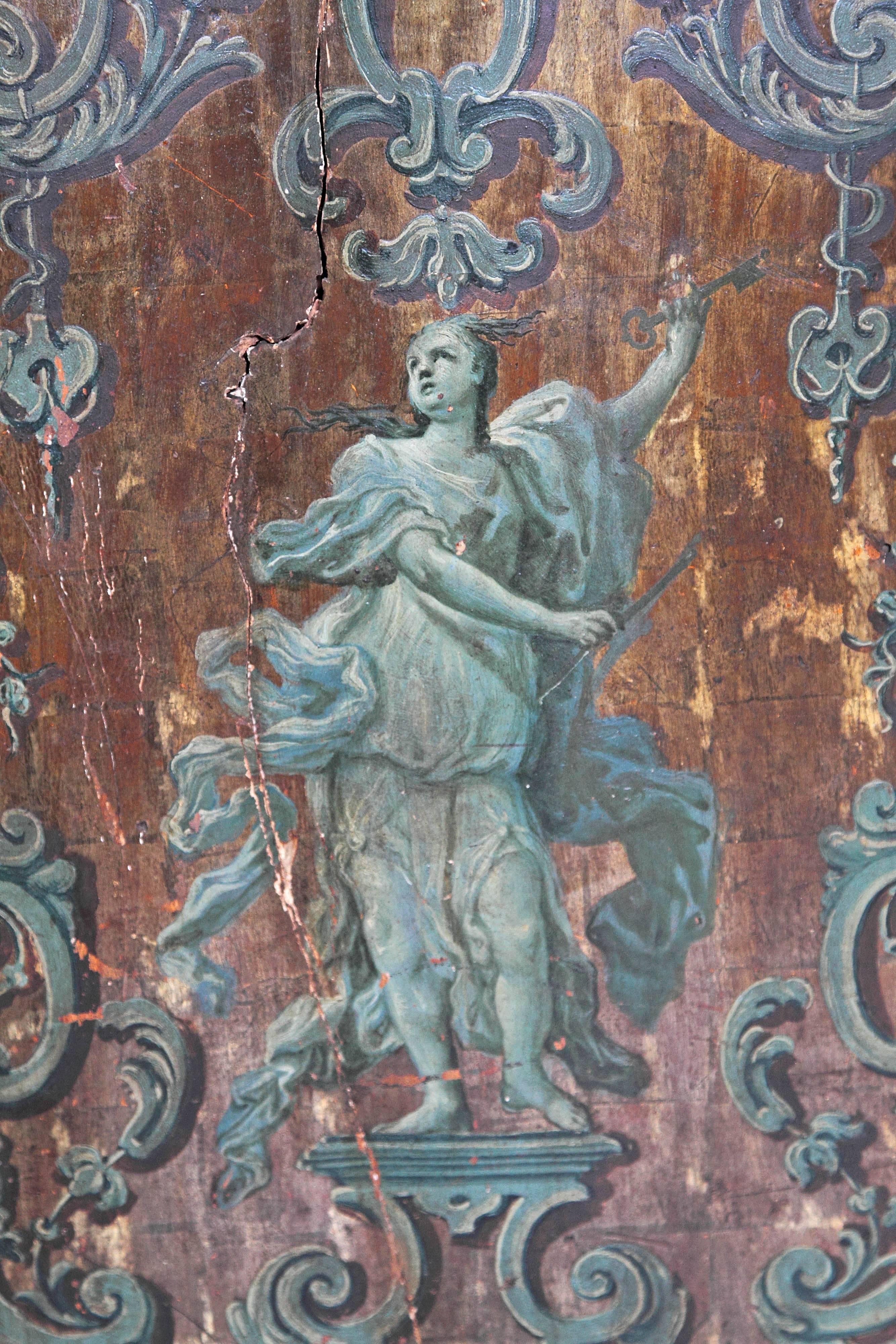 Italienische neoklassizistische Farbe und vergoldete Tafeln / römische Göttinnen / Museen im Zustand „Gut“ im Angebot in Dallas, TX