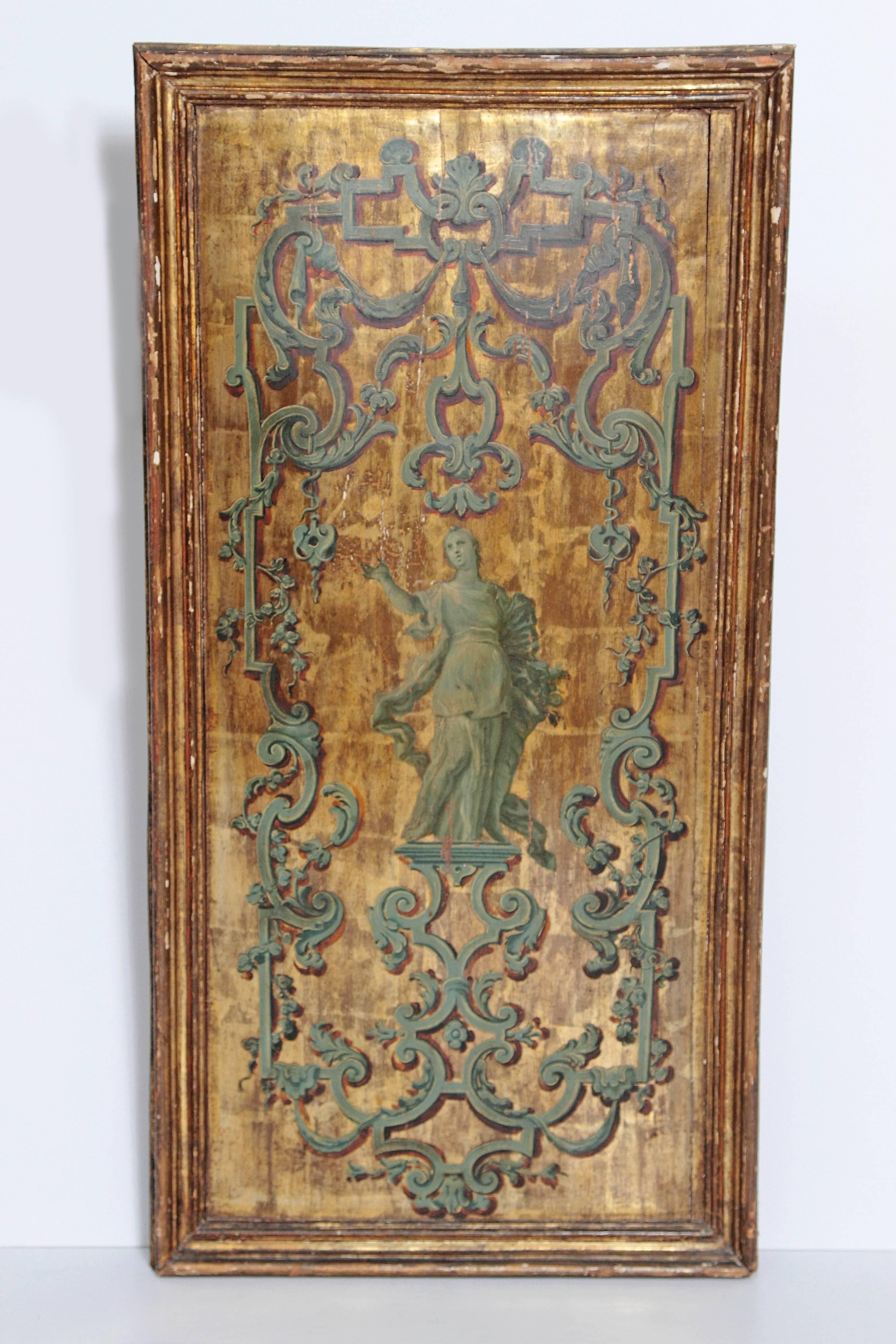 Italian Neoclassical Paint and Parcel Gilt Panels / Roman Goddesses / Muses For Sale 3