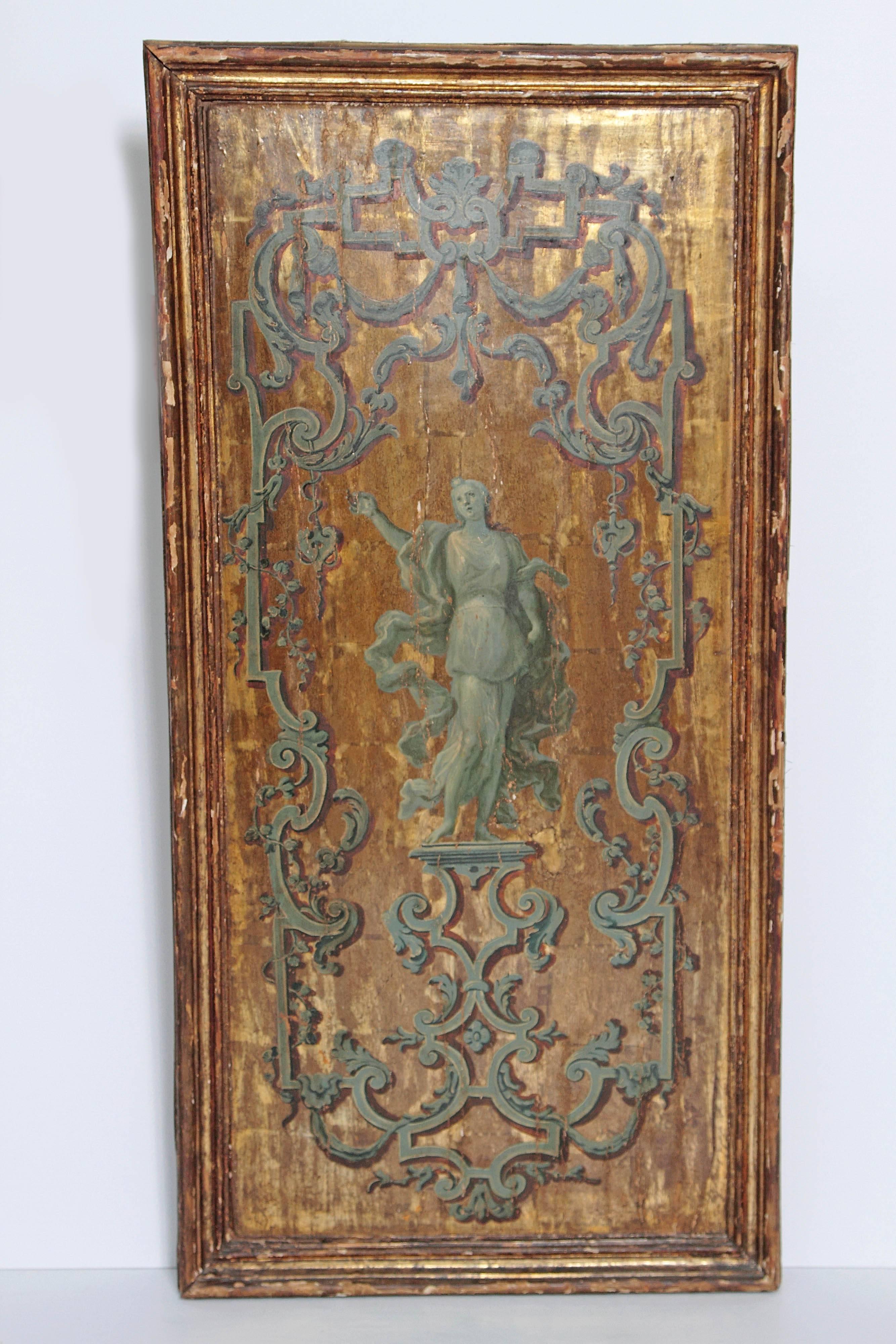 Italian Neoclassical Paint and Parcel Gilt Panels / Roman Goddesses / Muses For Sale 5