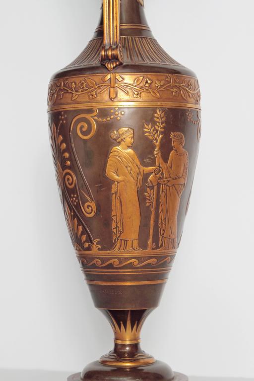 Gilt Bronze Grecian Urn by Cahieux and Barbedienne For Sale at 1stdibs