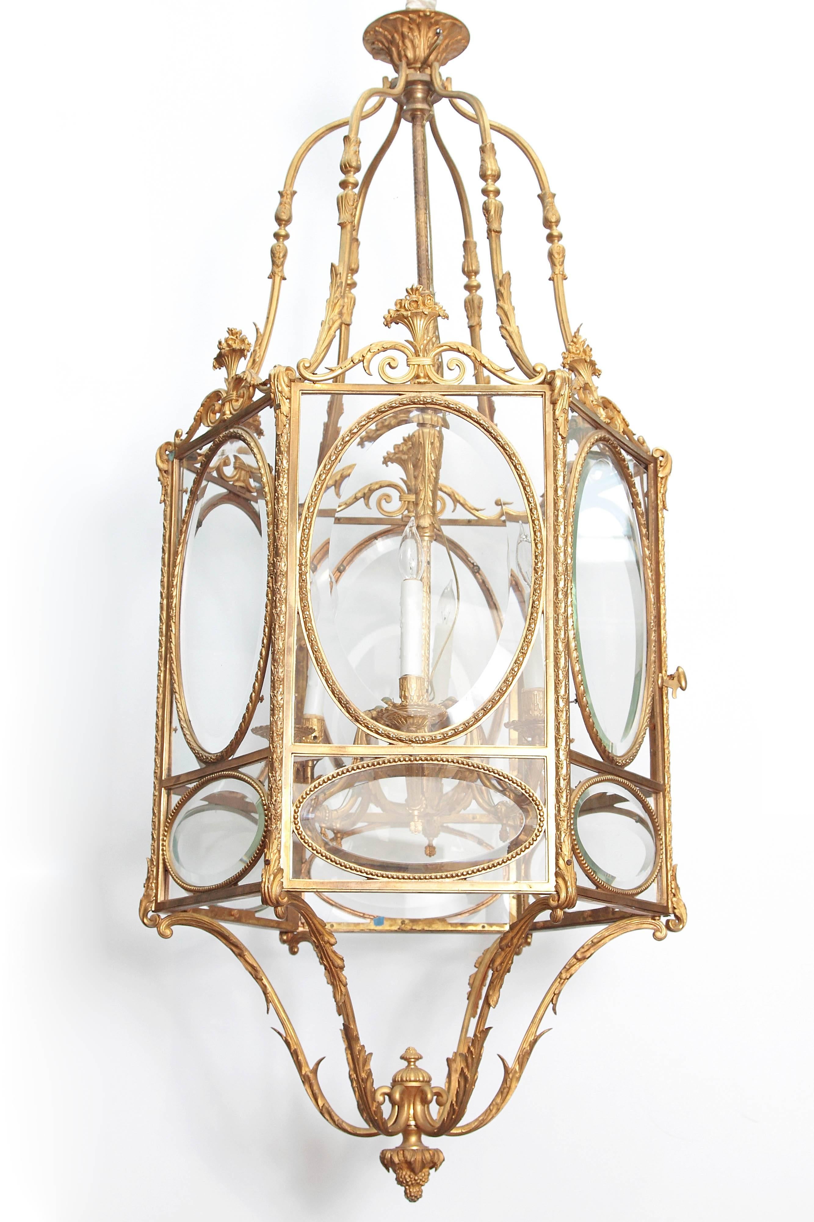 French Louis XVI Style Hexagonal Ormolu Lantern