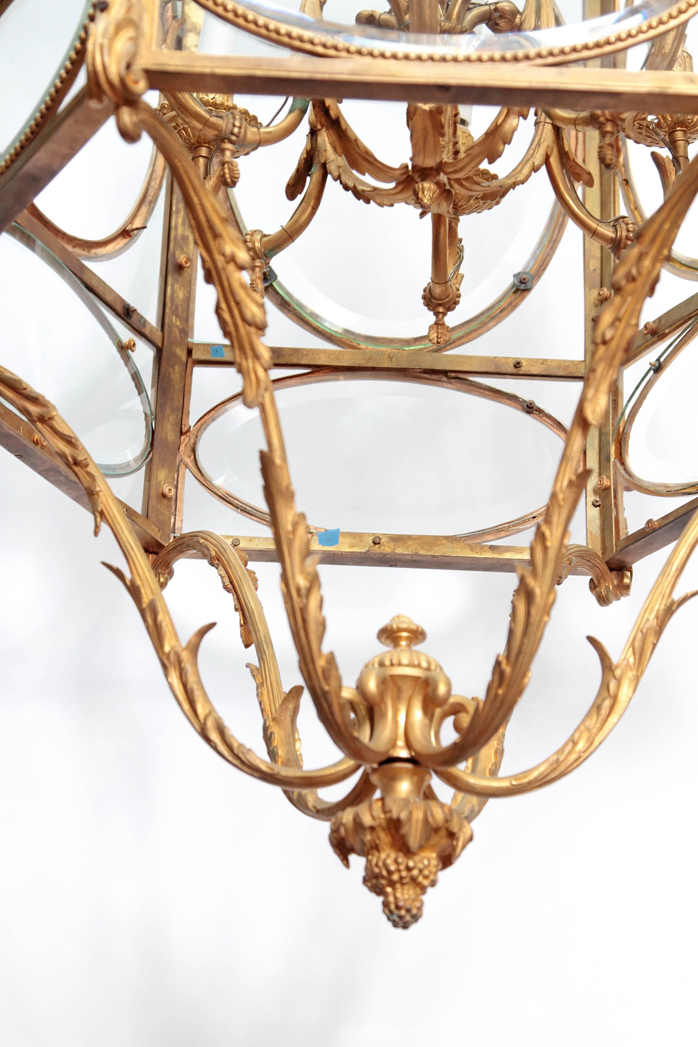 Cast Louis XVI Style Hexagonal Ormolu Lantern