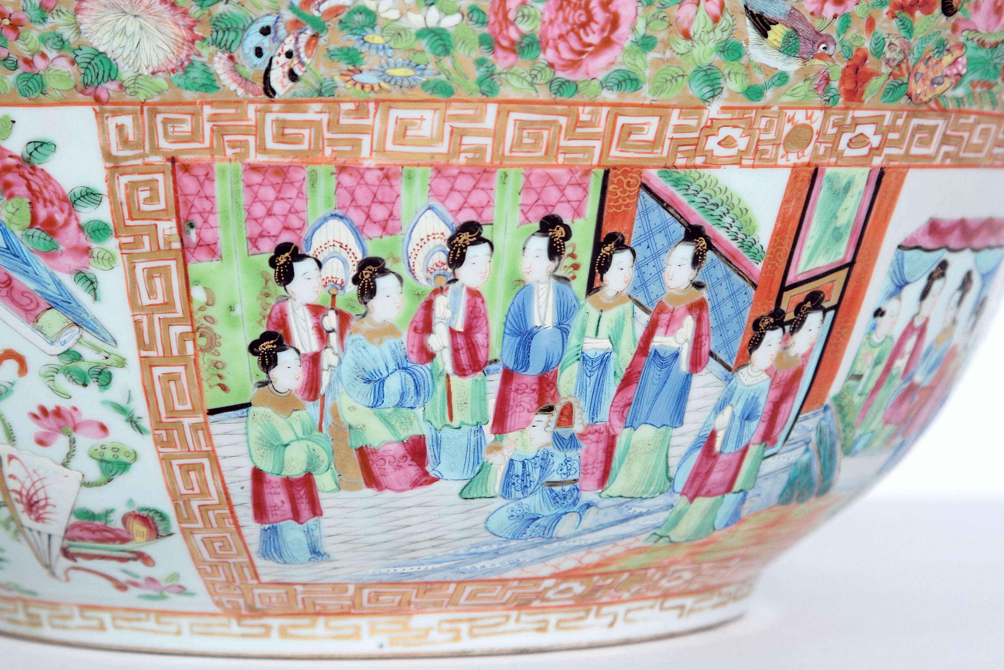 Chinese Export Large 'Canton Famille Rose' Punch Bowl, Mid-19th Century