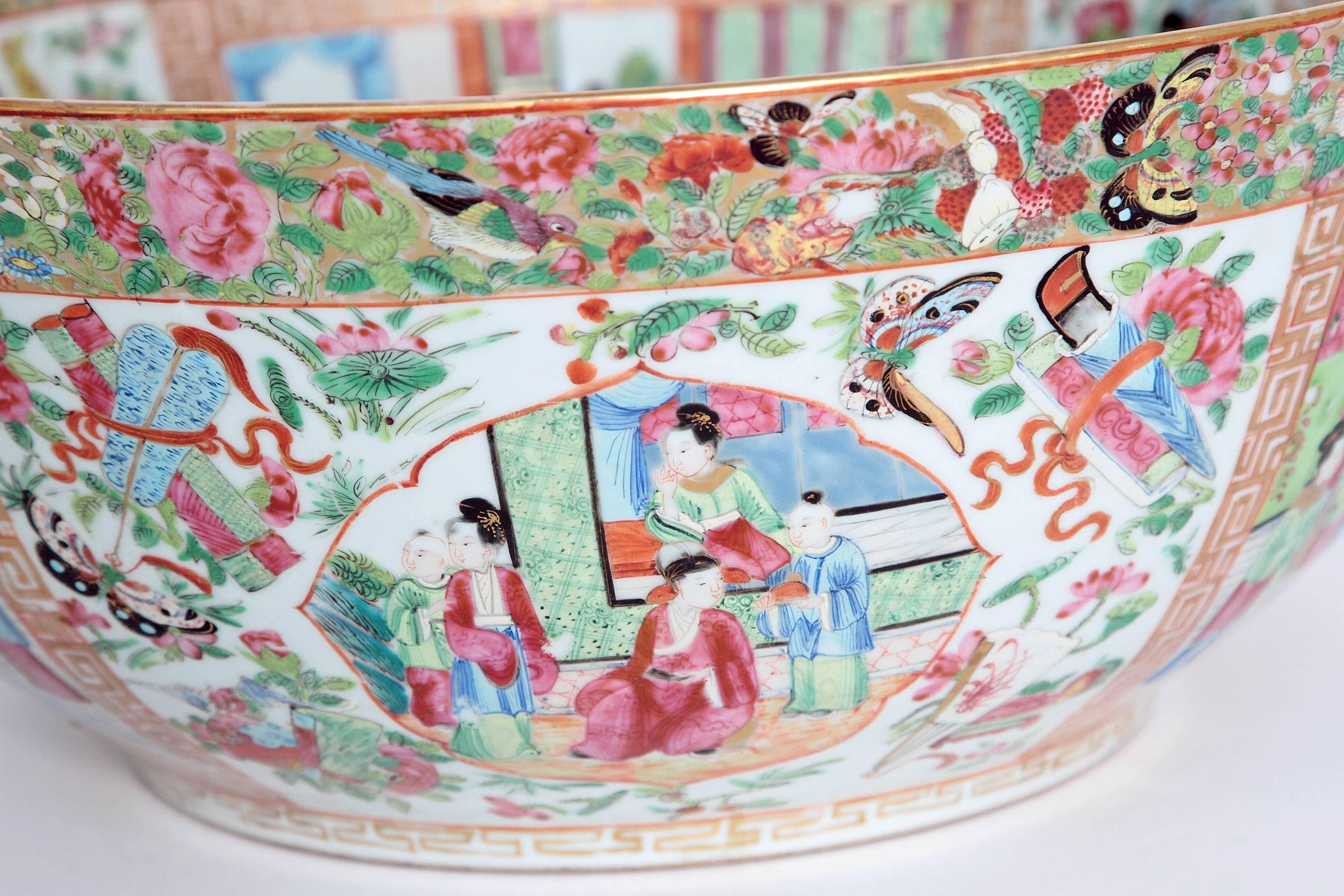 Chinese Large 'Canton Famille Rose' Punch Bowl, Mid-19th Century