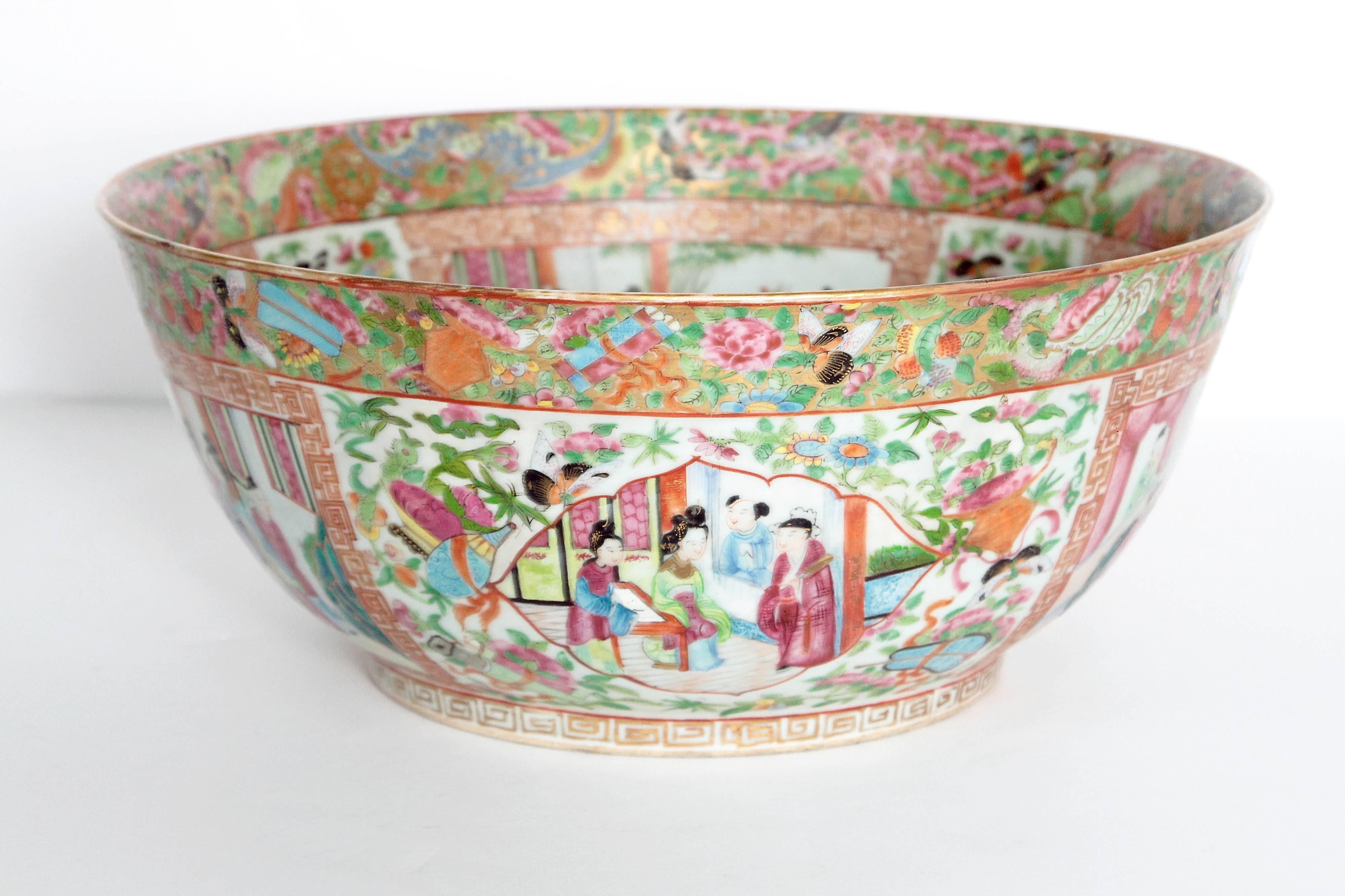 Chinese 'Canton Famille Rose' Punch Bowl, Mid-19th Century