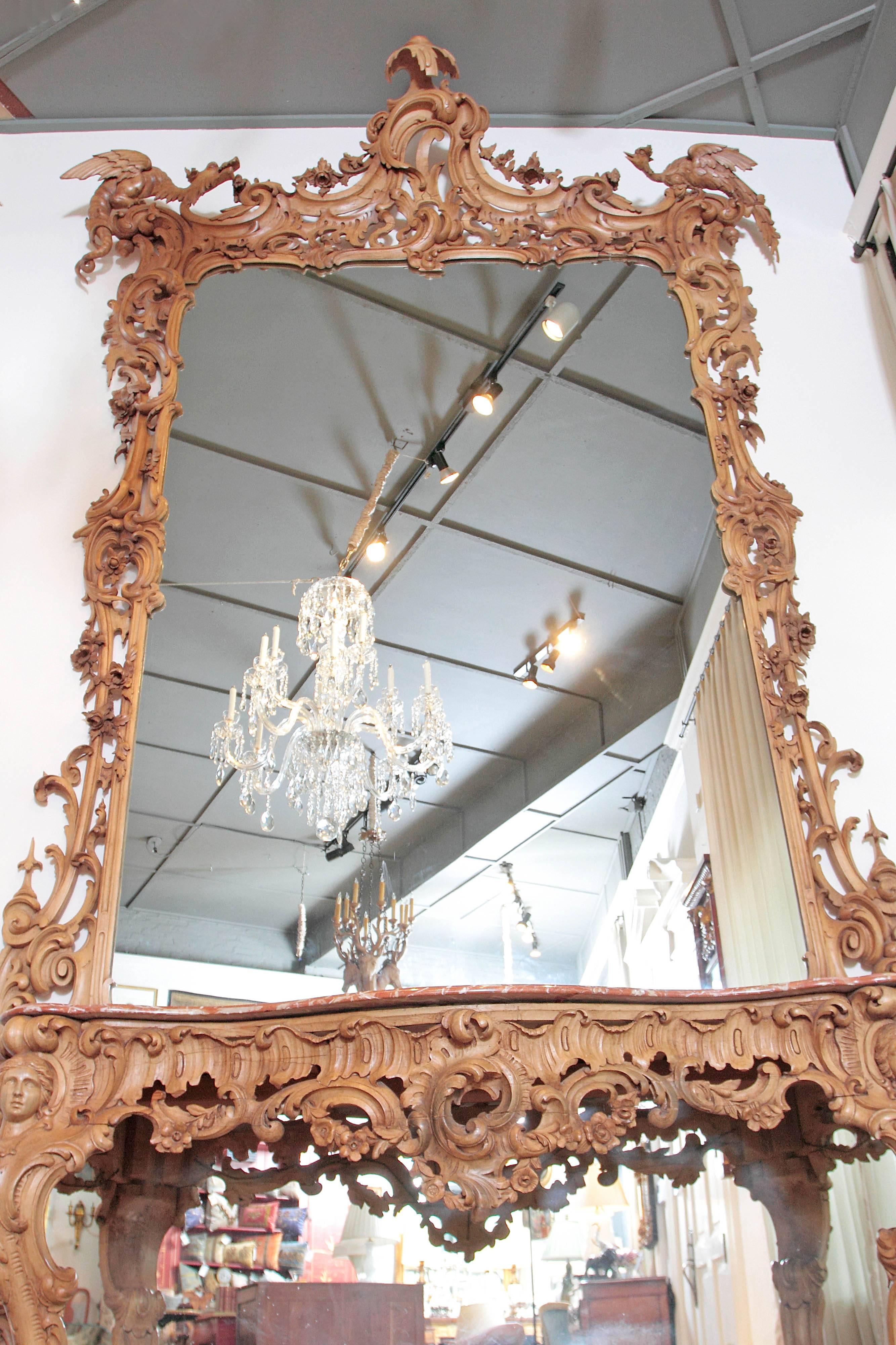 Great Britain (UK) George III Irish Rococo Style Carved Pine Pier Mirror and Matching Console