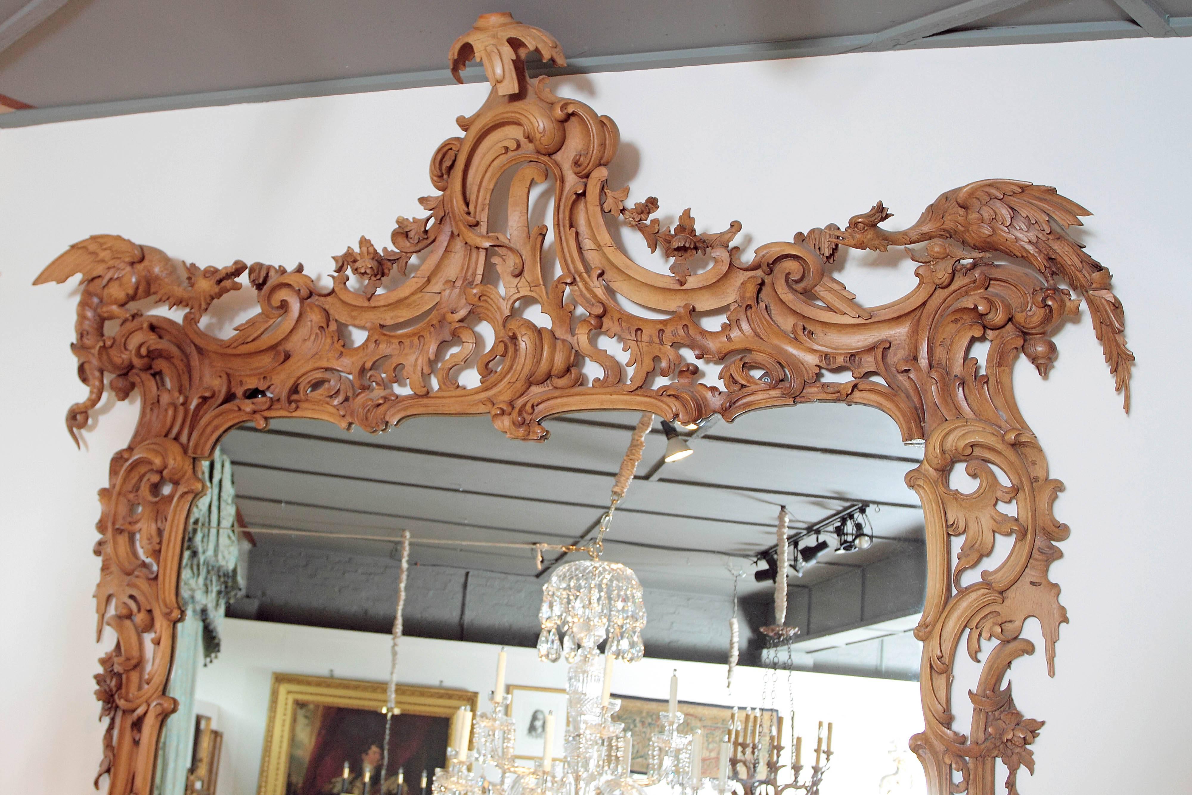 Hand-Carved George III Irish Rococo Style Carved Pine Pier Mirror and Matching Console