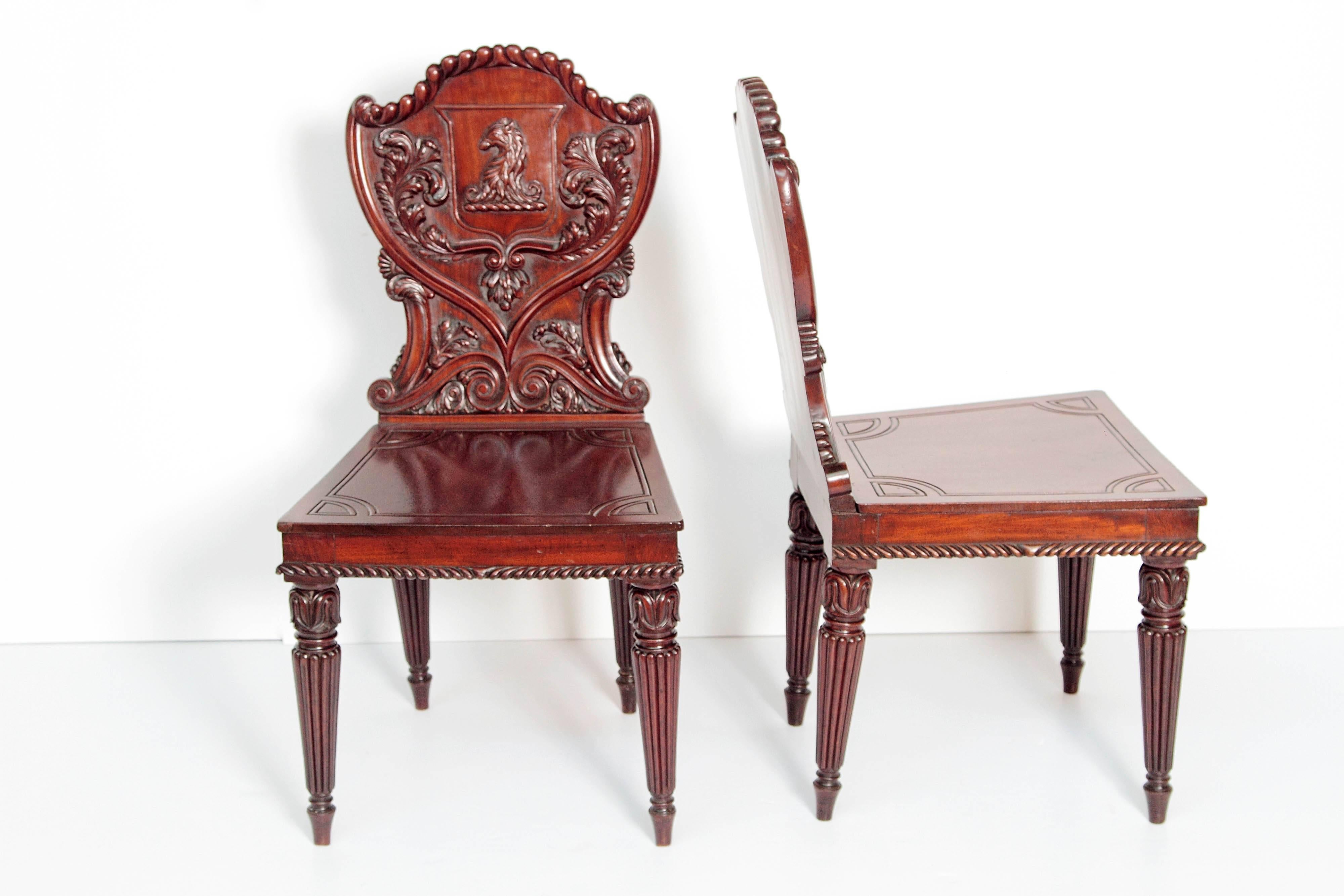 Great Britain (UK) Pair of English Regency Mahogany Hall Chairs