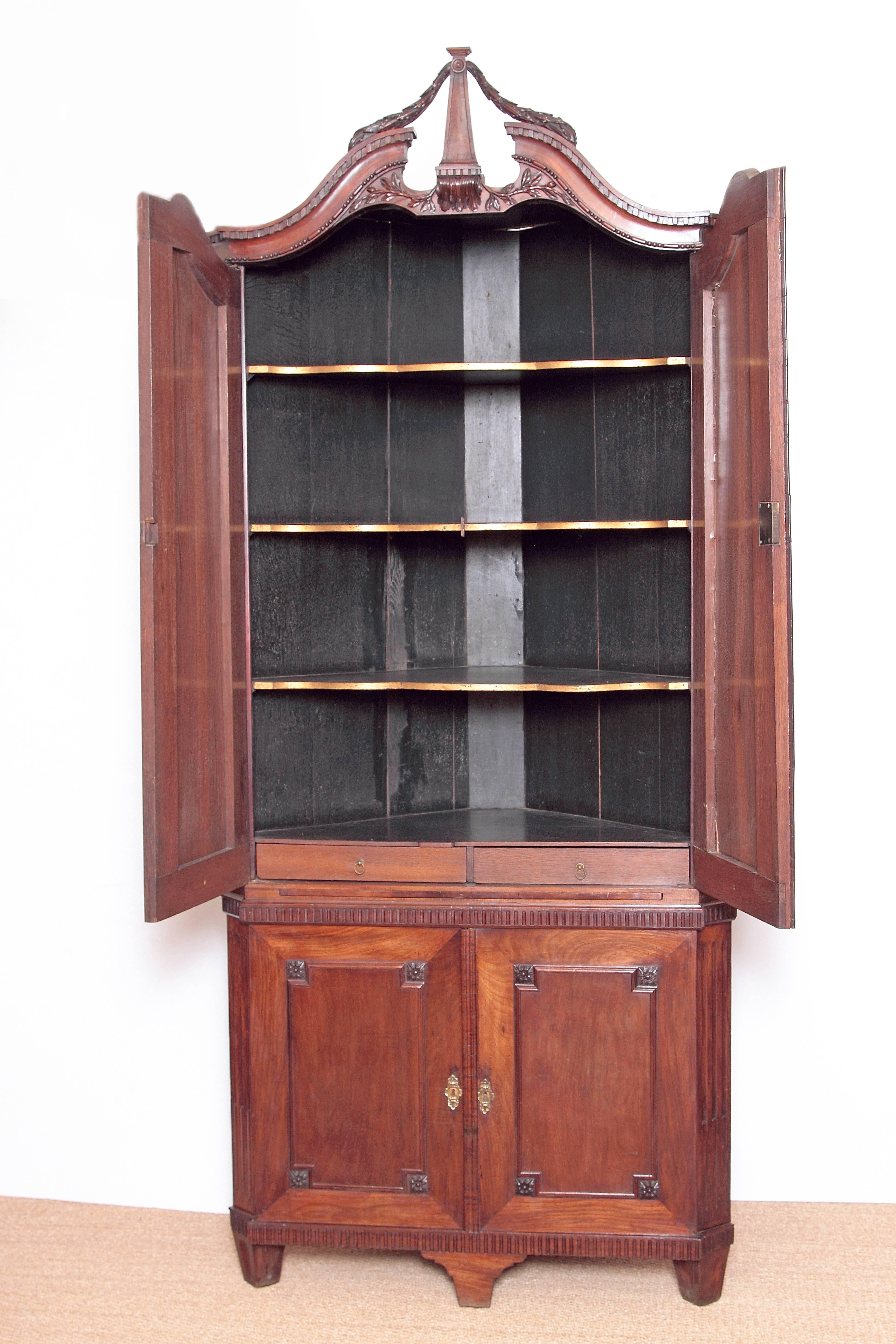 Dutch 18th Century Continental Mahogany Corner Cabinet For Sale