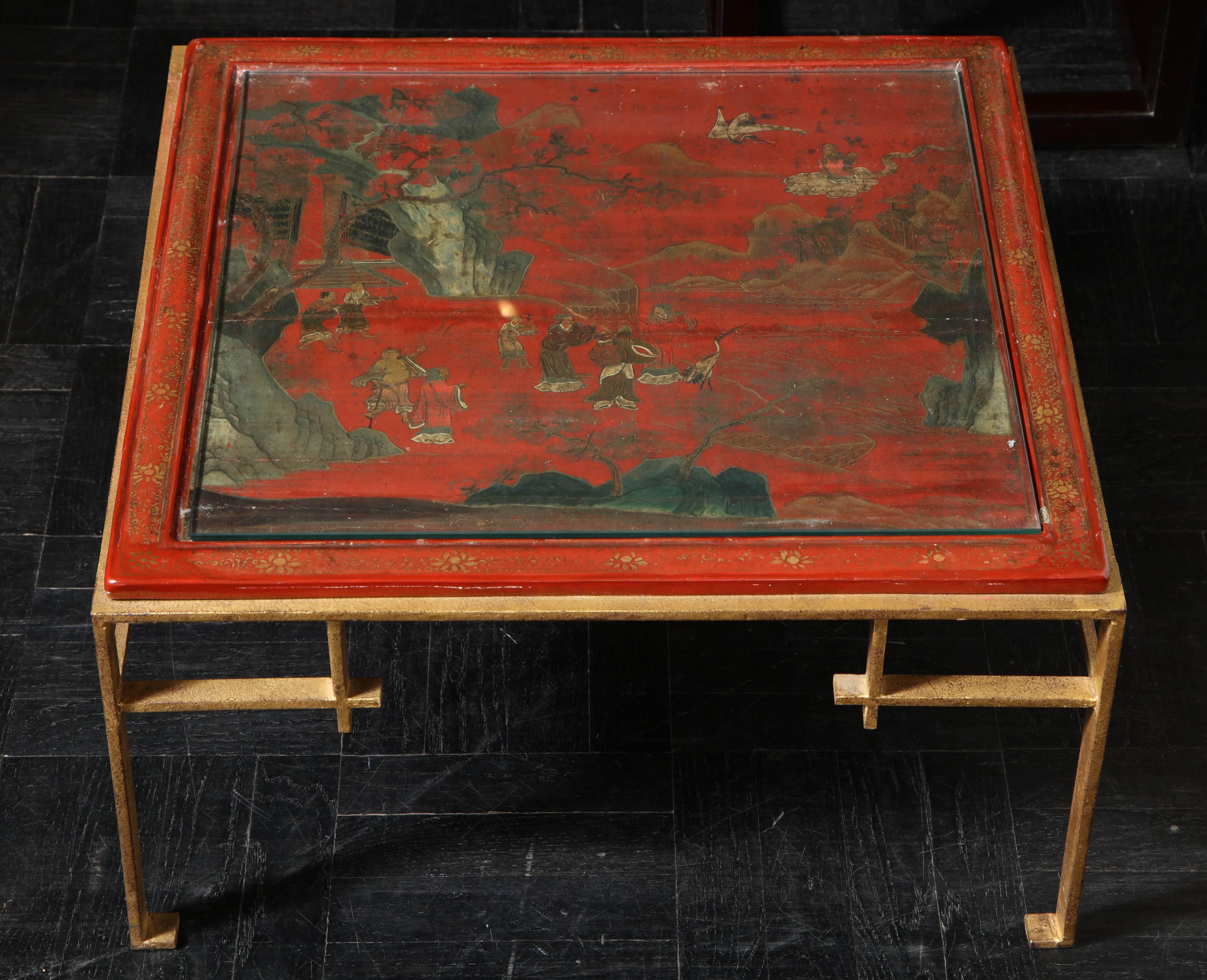 19th Century Cocktail Table with Red Coromandel Top In Good Condition For Sale In New York, NY