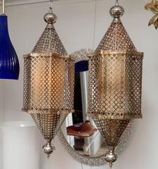 "Single" Brass and Nickel Open Pattern Pendant with Parchment Shade