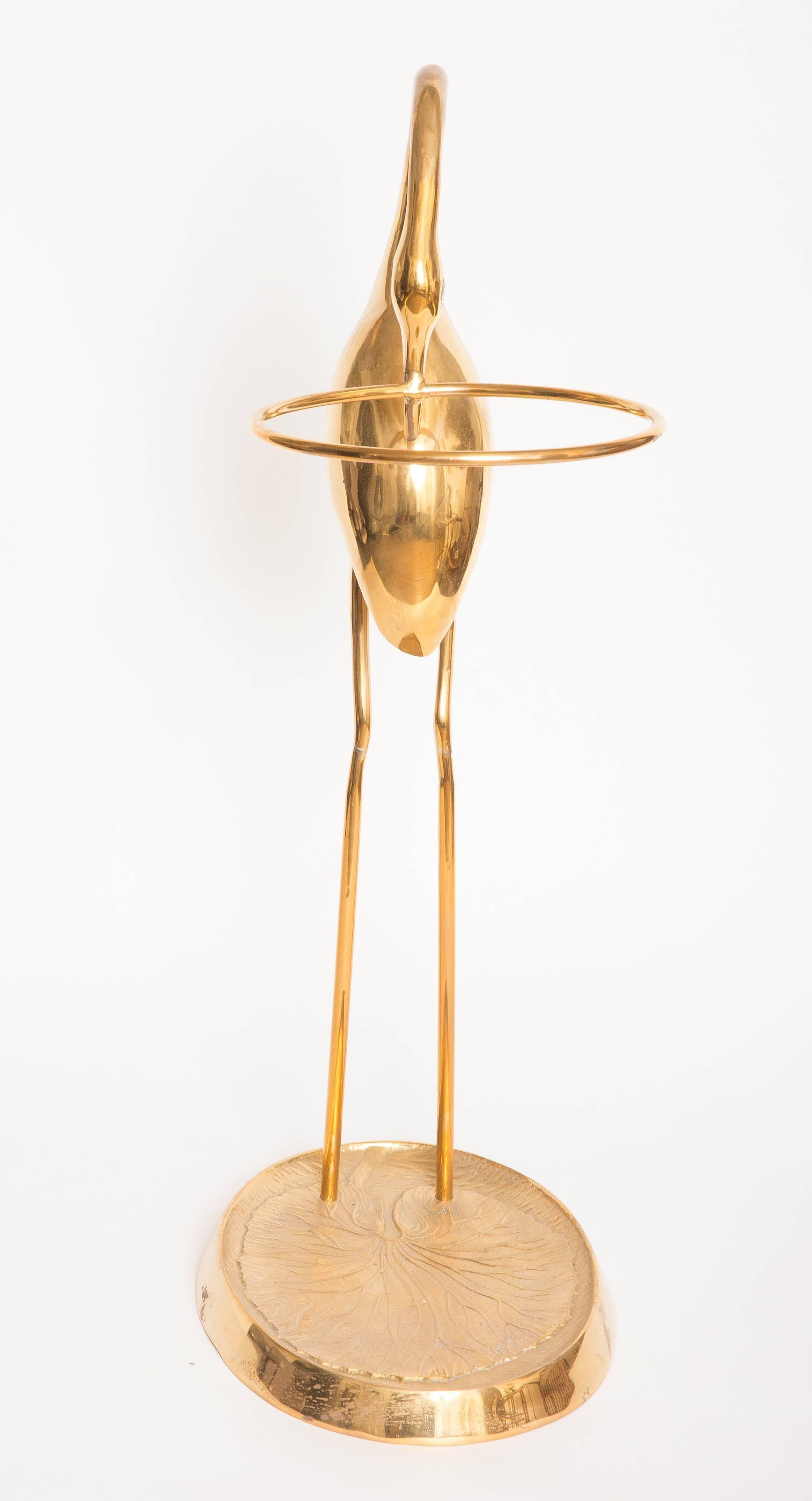 American Brass Sculptured Heron Form Umbrella Stand