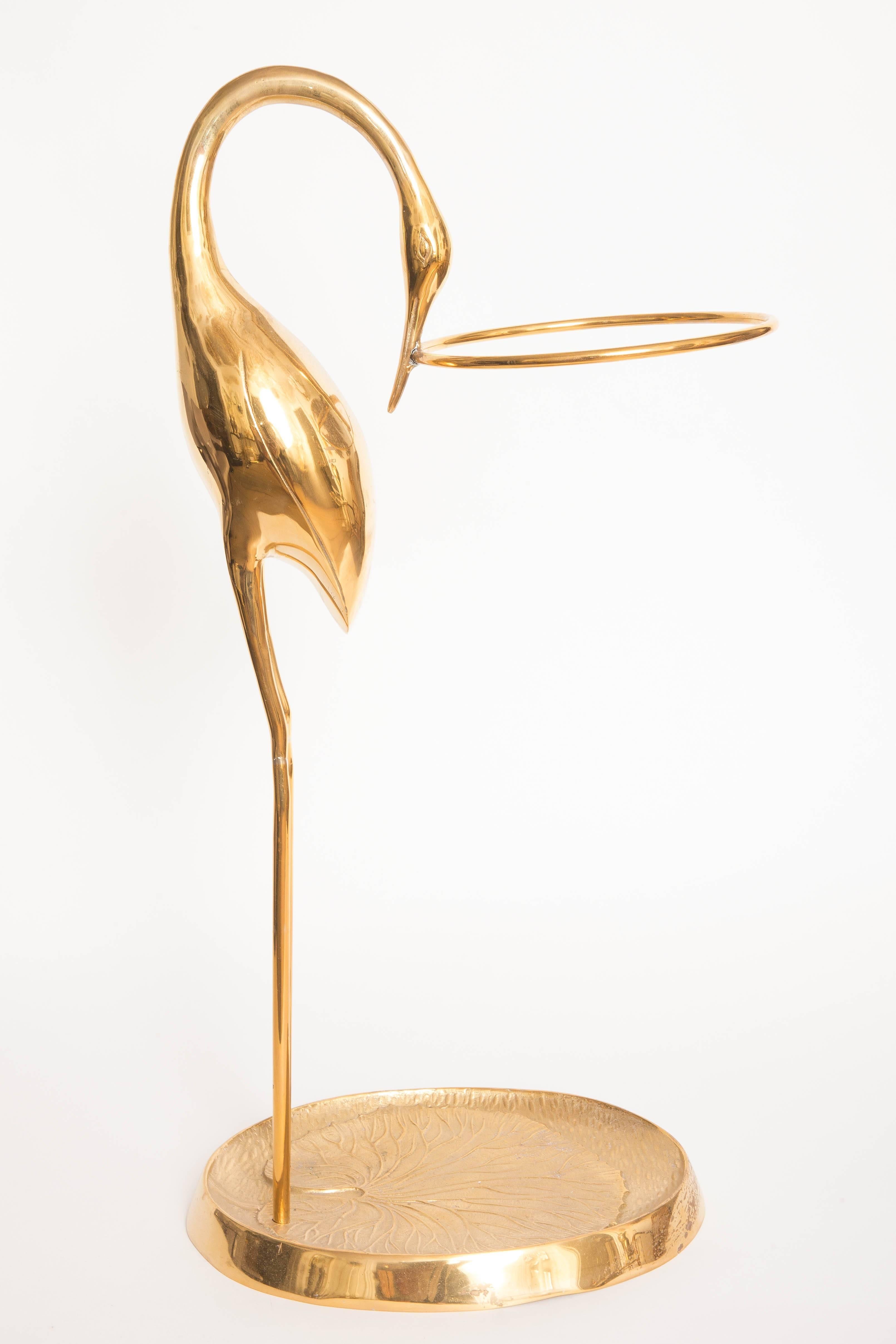 Brass Sculptured Heron Form Umbrella Stand 1