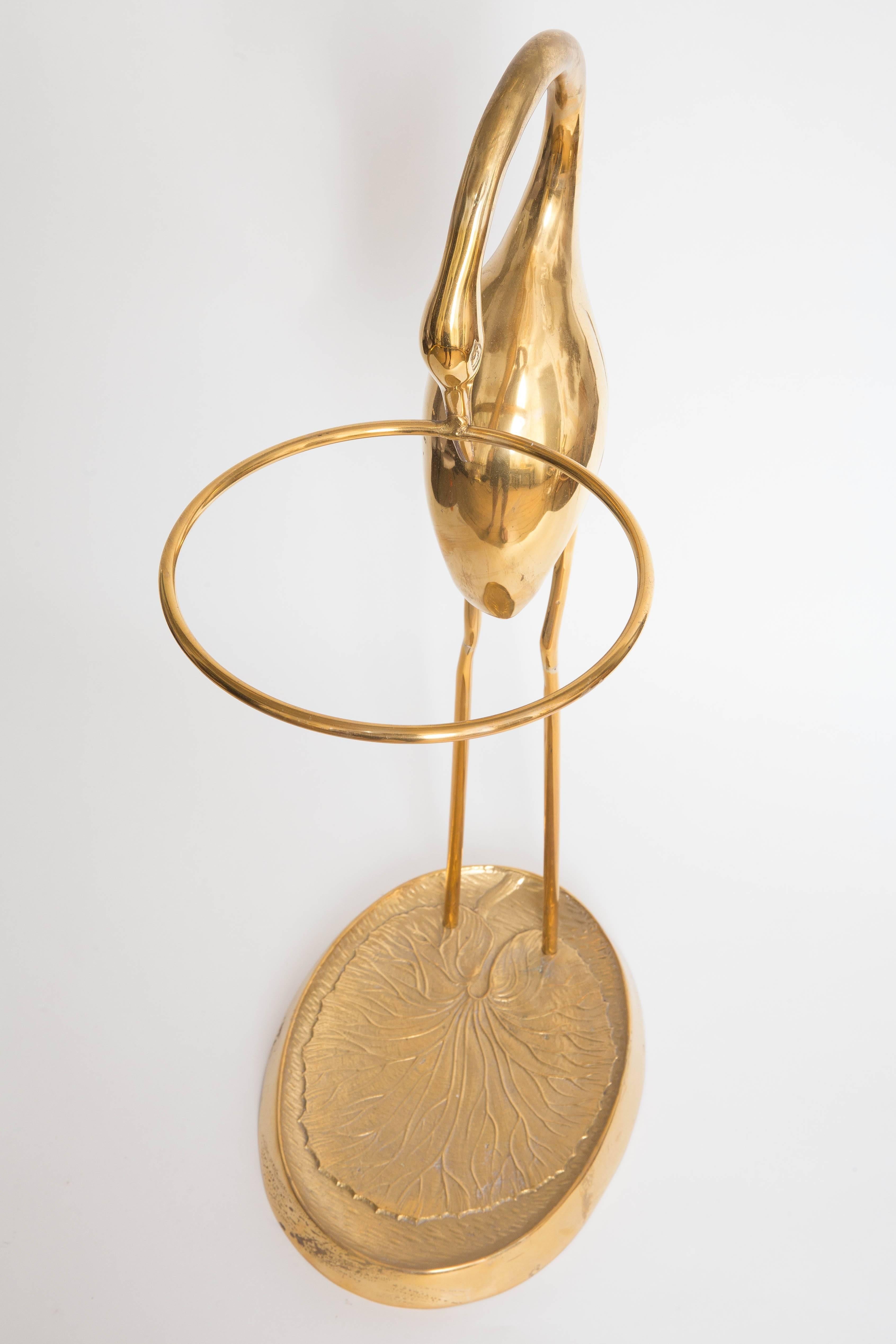 Brass Sculptured Heron Form Umbrella Stand 3