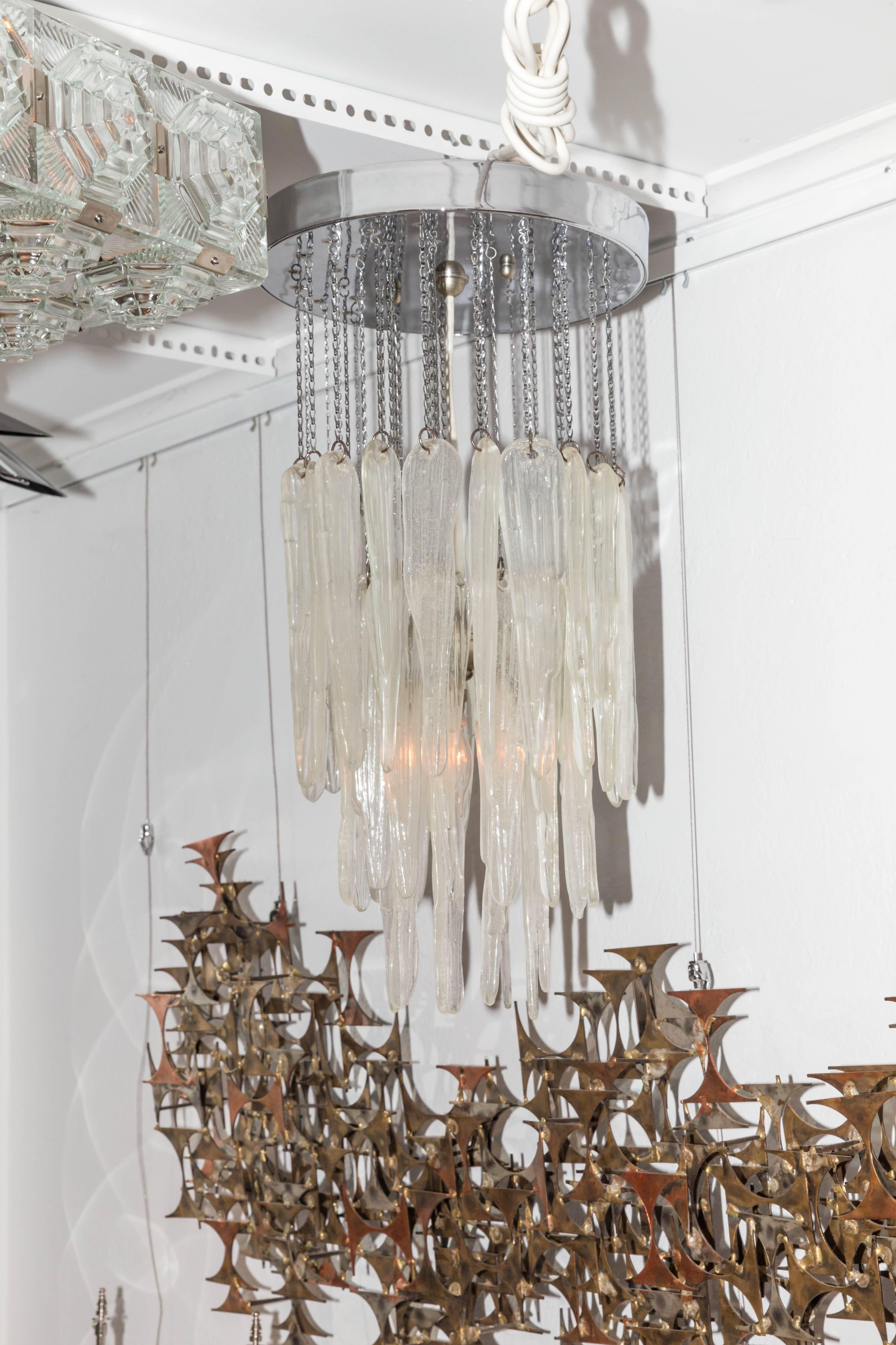 Italian Glass Icicle Chandelier with Chrome Detail