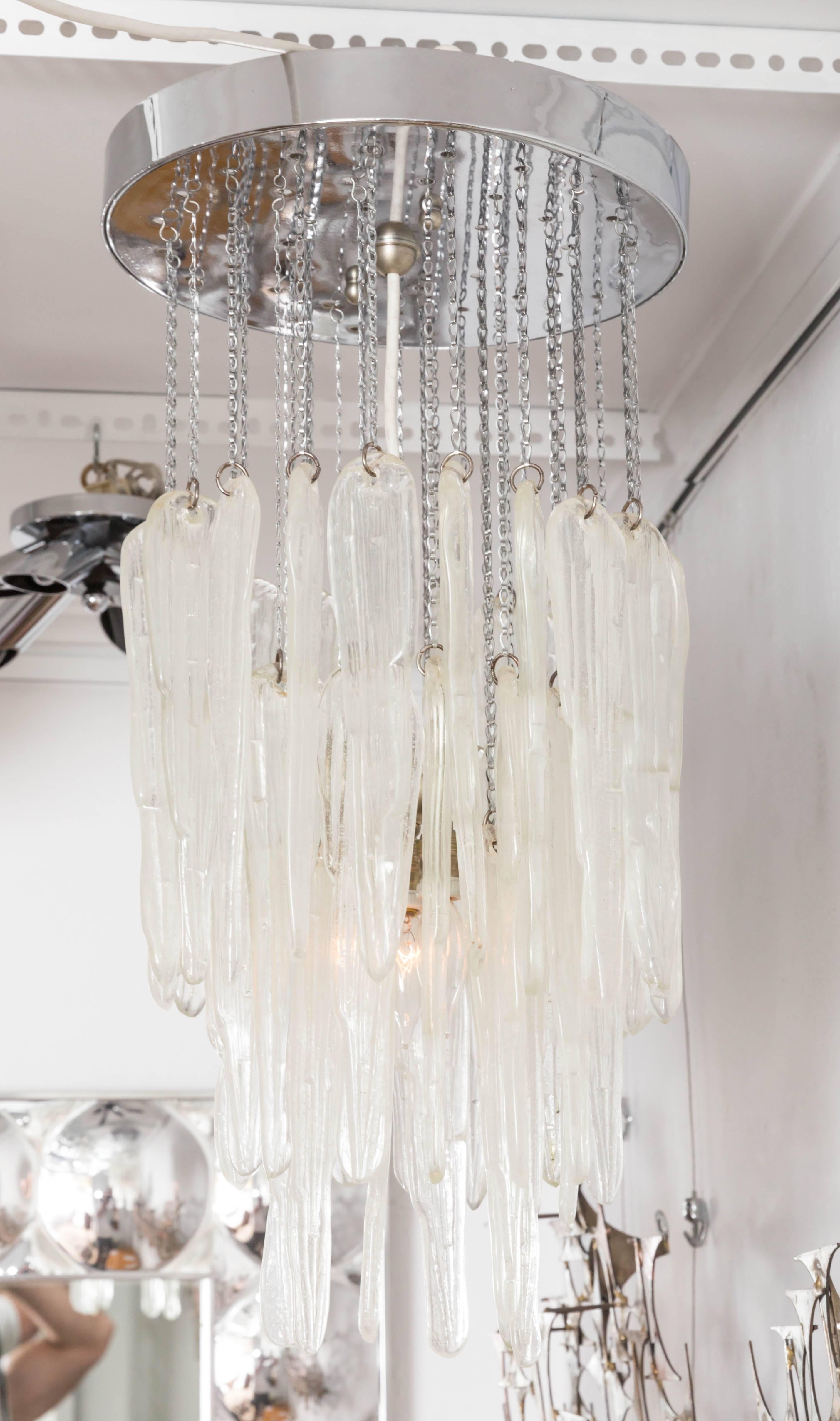 20th Century Glass Icicle Chandelier with Chrome Detail