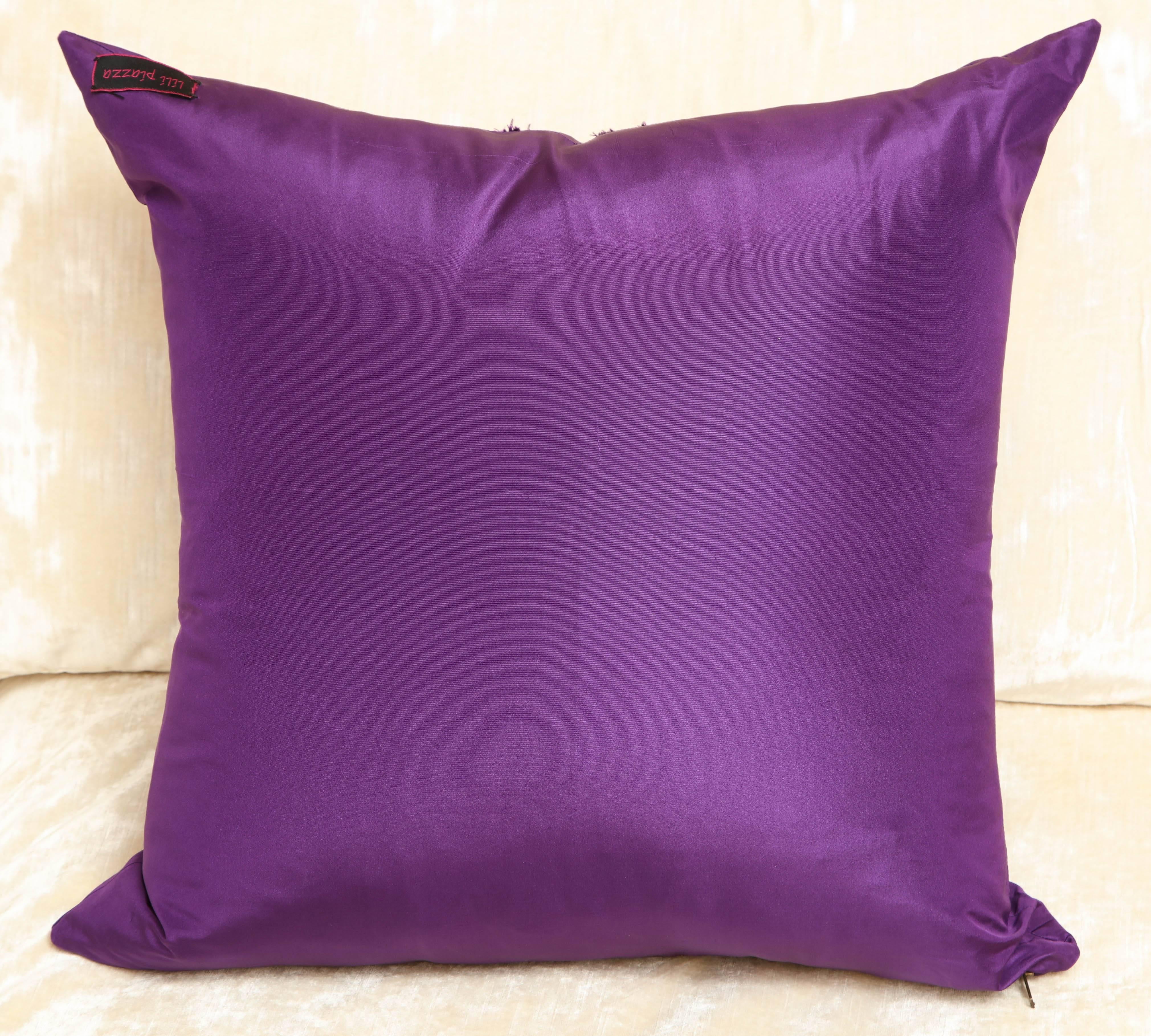 Lili Piazza Large Modern Purple Distressed Floral Pillow In New Condition For Sale In New York, NY