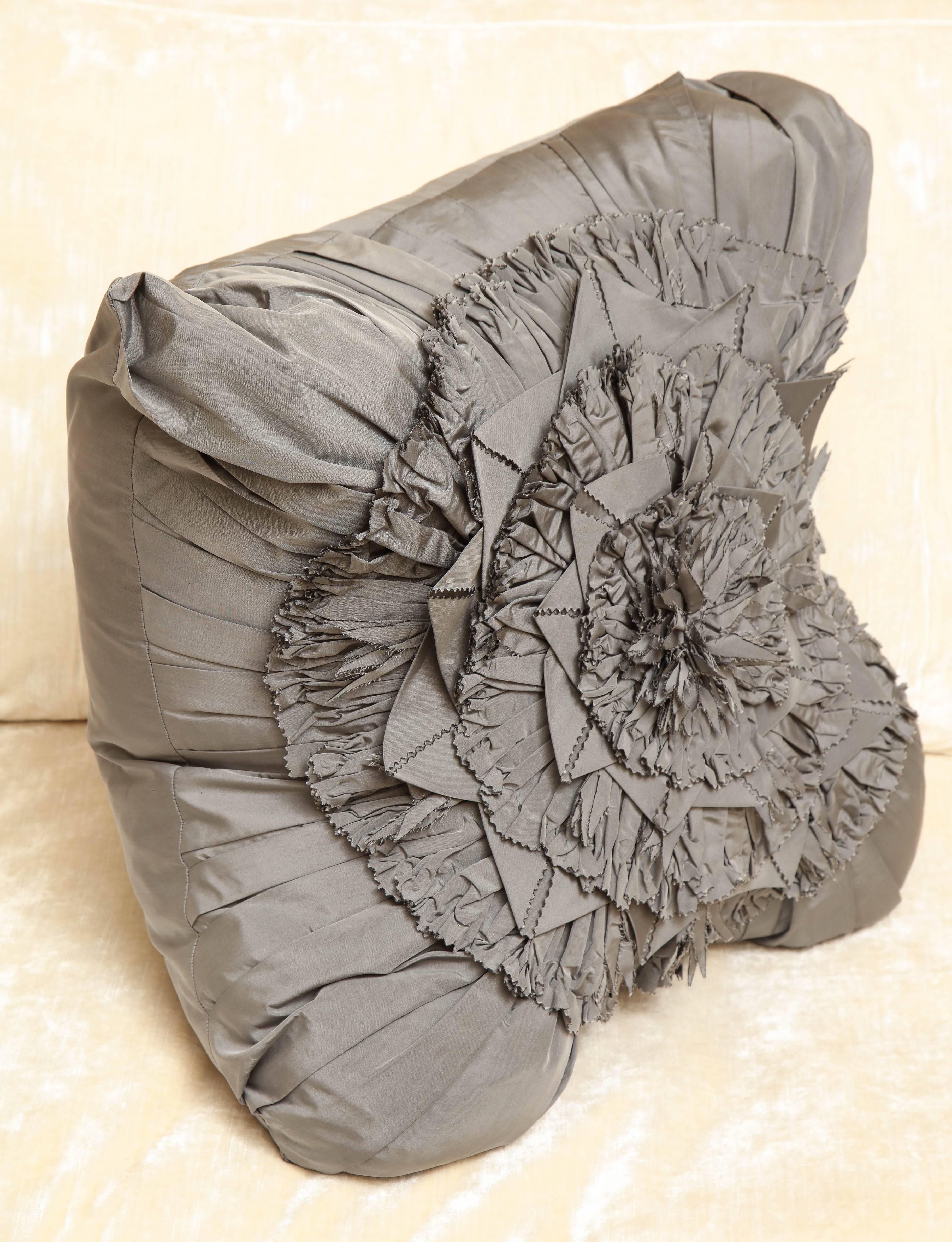 Lili Piazza Large Modern Gray Distressed Floral Pillow In New Condition For Sale In New York, NY