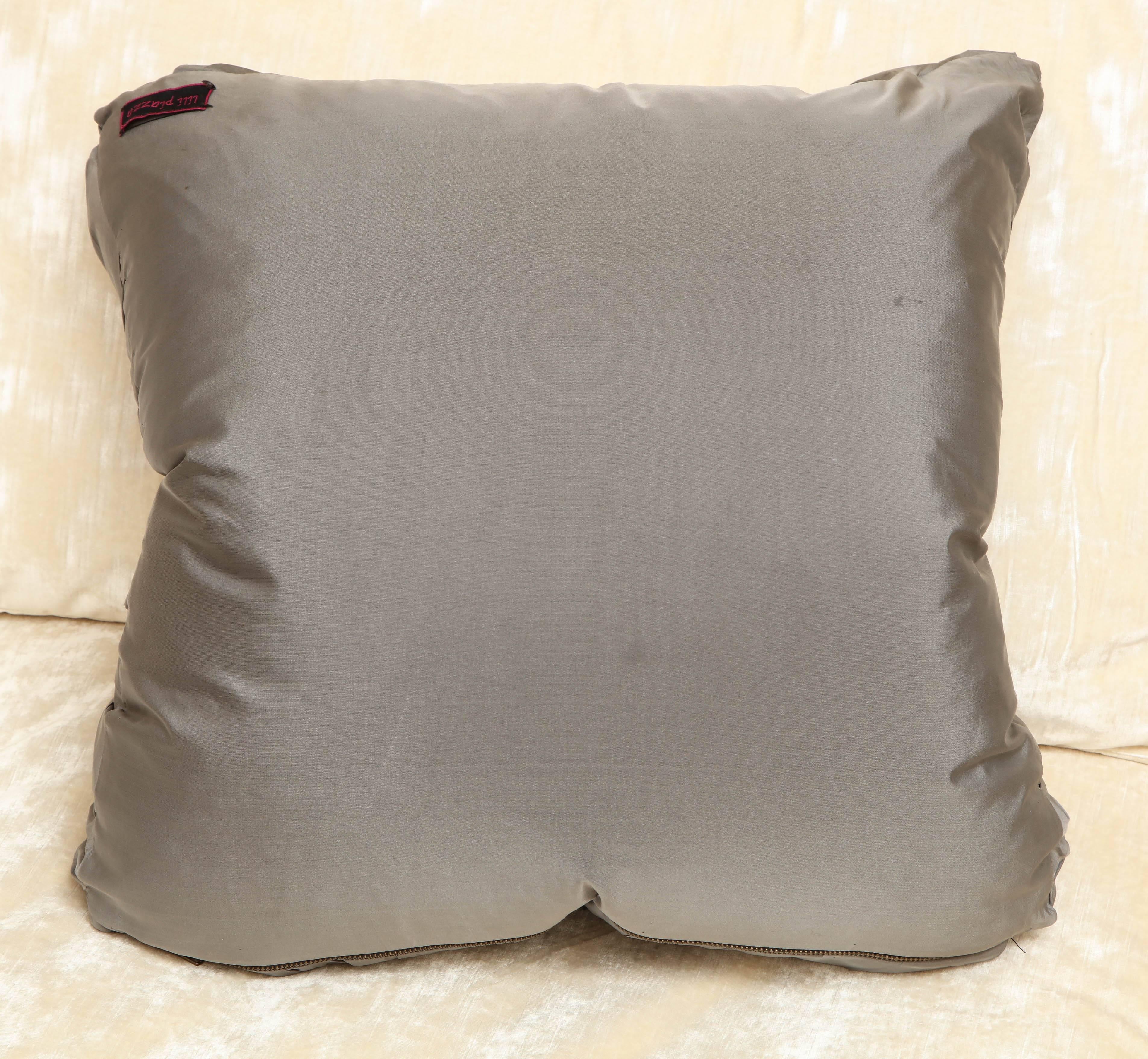 Contemporary Lili Piazza Large Modern Gray Distressed Floral Pillow For Sale