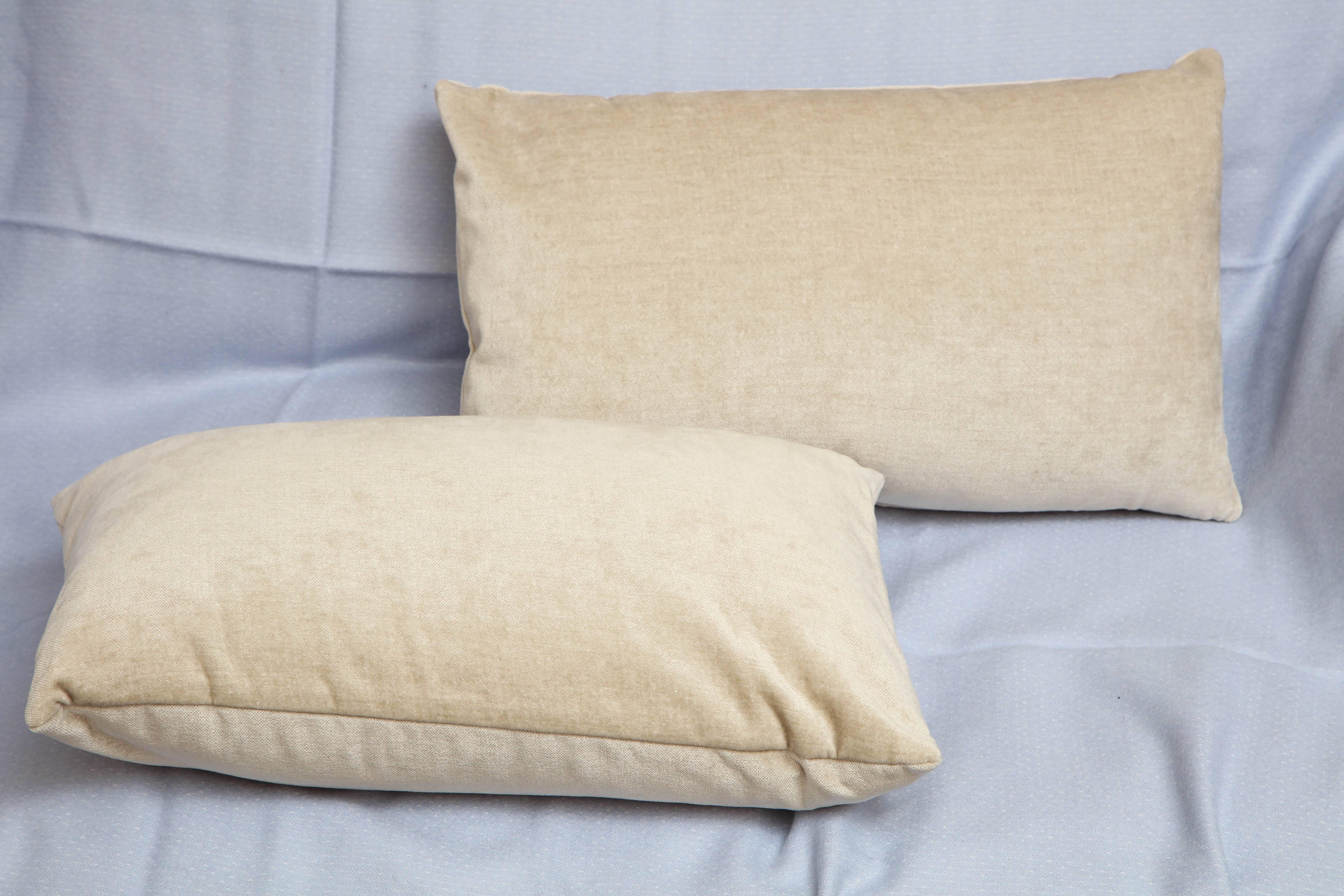 American Pair of Scandinavian Modern Style Rectangular Beige Velvet Pillows For Sale