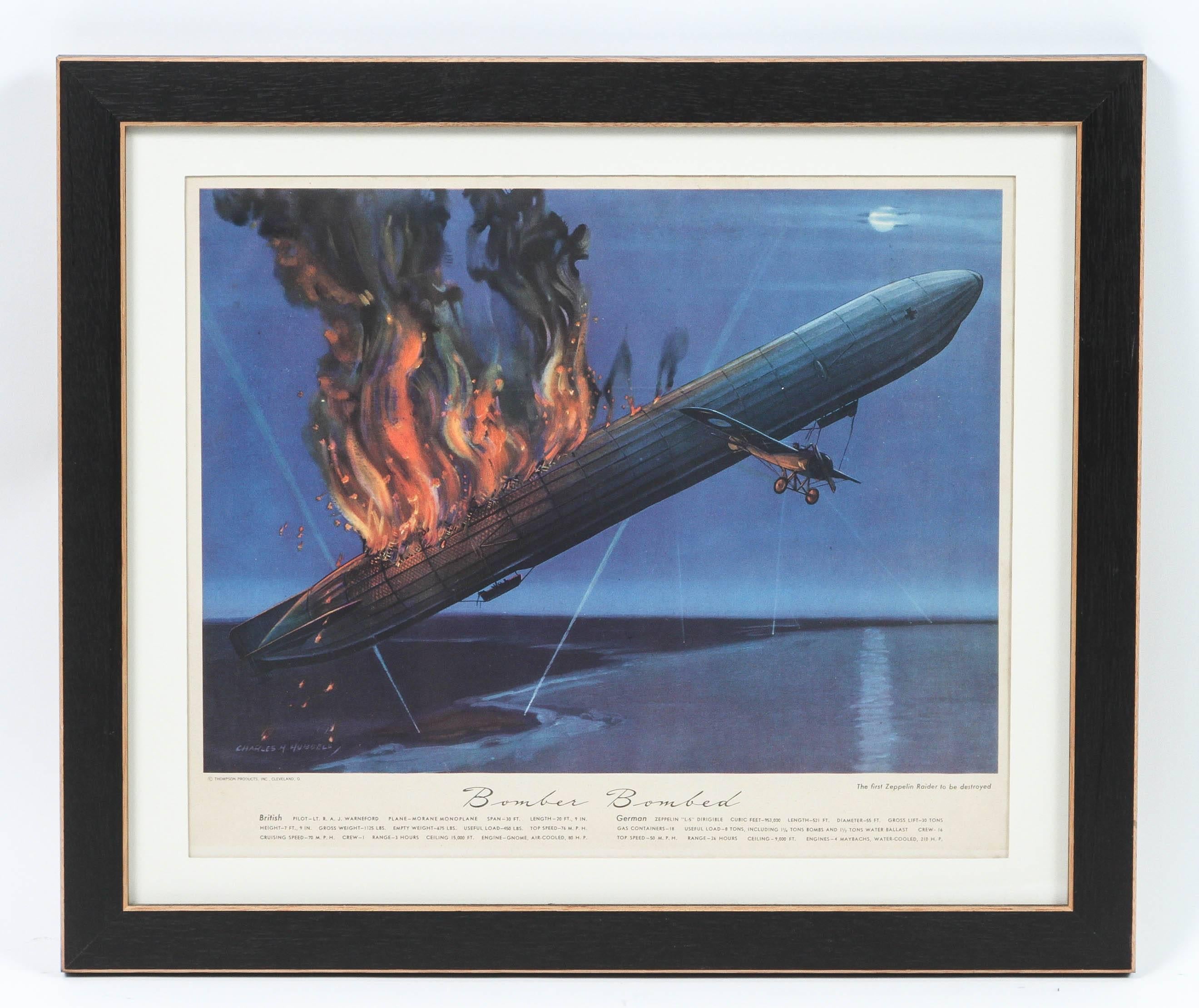 1950s Framed Aviation Prints of Fighter Planes by Charles Hubbell 1