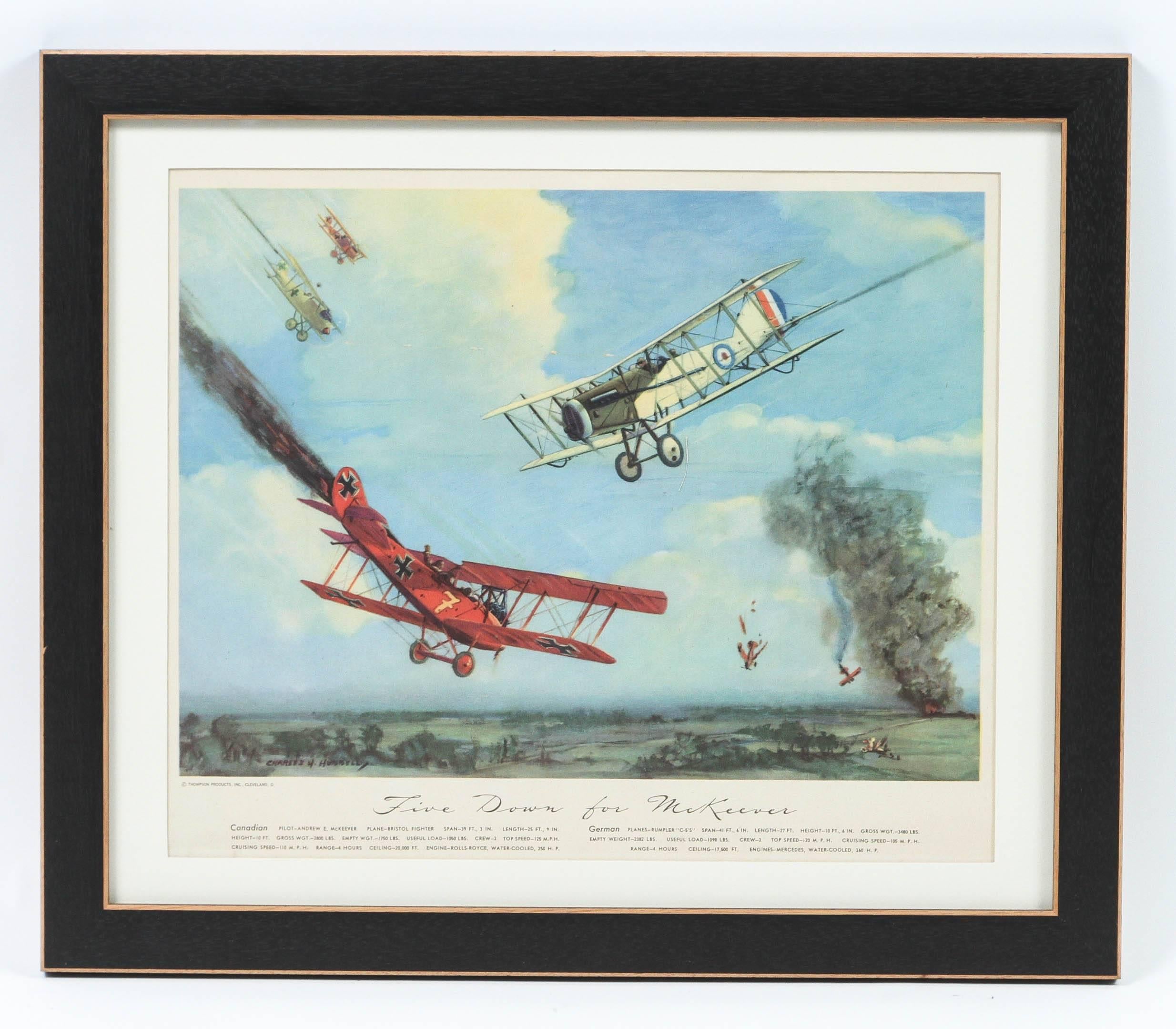 1950s Framed Aviation Prints of Fighter Planes by Charles Hubbell 3