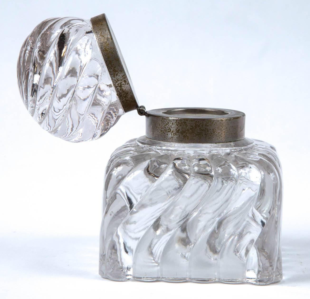Early 19th Century Swirl Design Cut Crystal Pewter Collar Inkwell 1