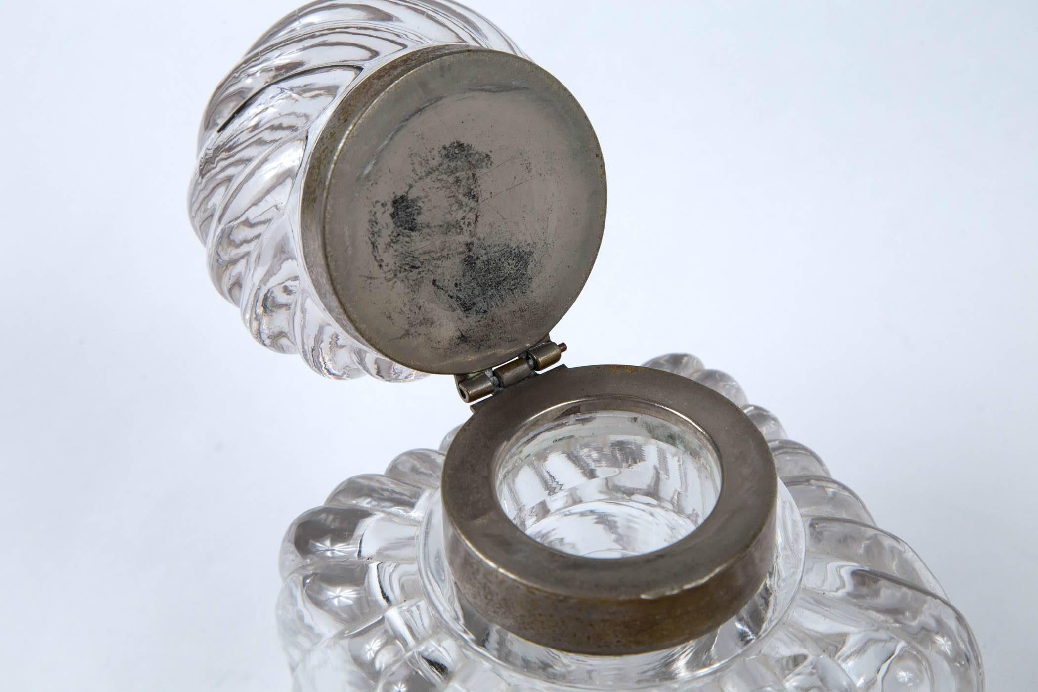 Early 19th Century Swirl Design Cut Crystal Pewter Collar Inkwell 3